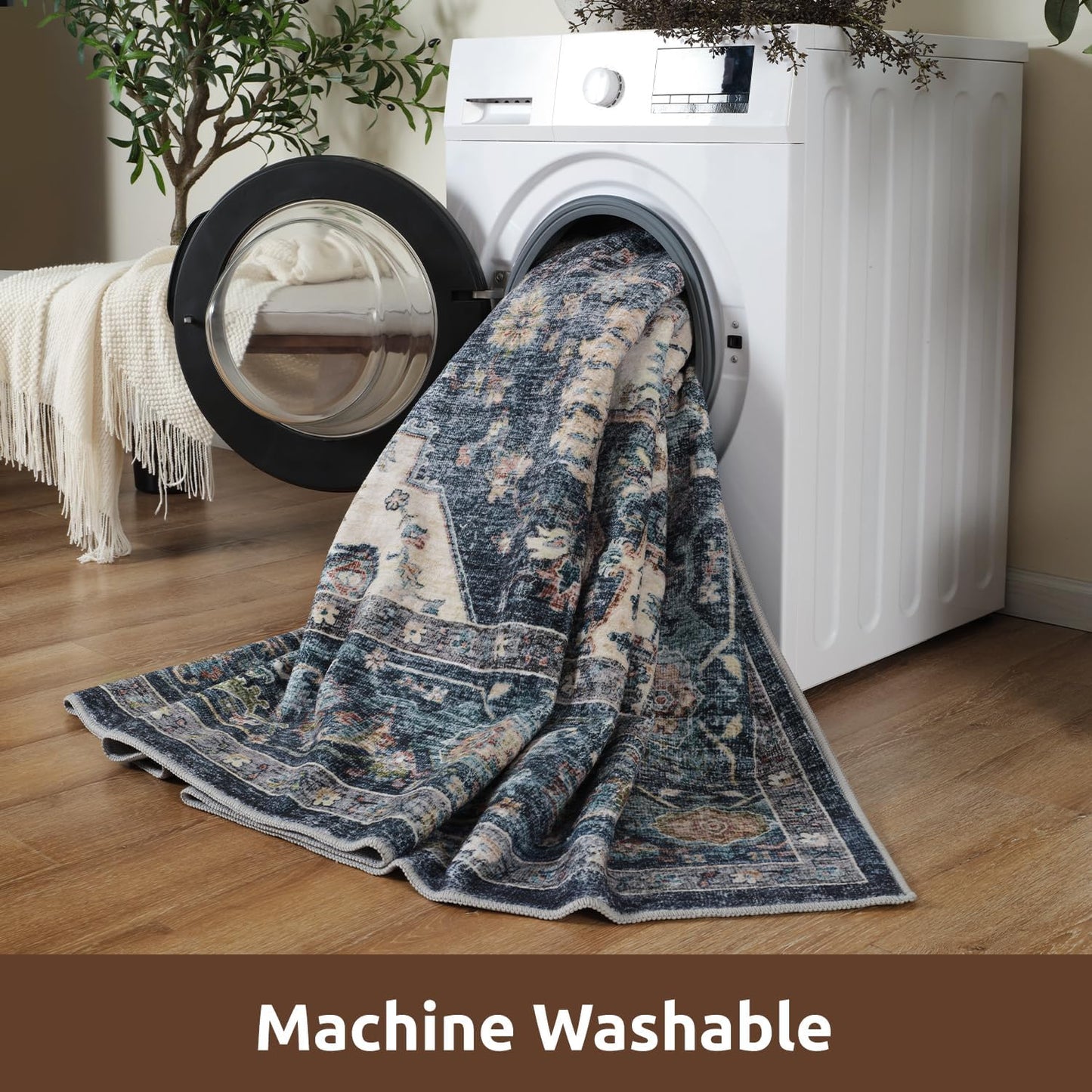 AMOAMI-Area Rug 5X7 Rugs for Living Room-Vintage Soft Blue Rugs for Bedroom-Non Slip Carpet-Machine Washable Rug for Dining Room Living Room Bedroom Office Under Table