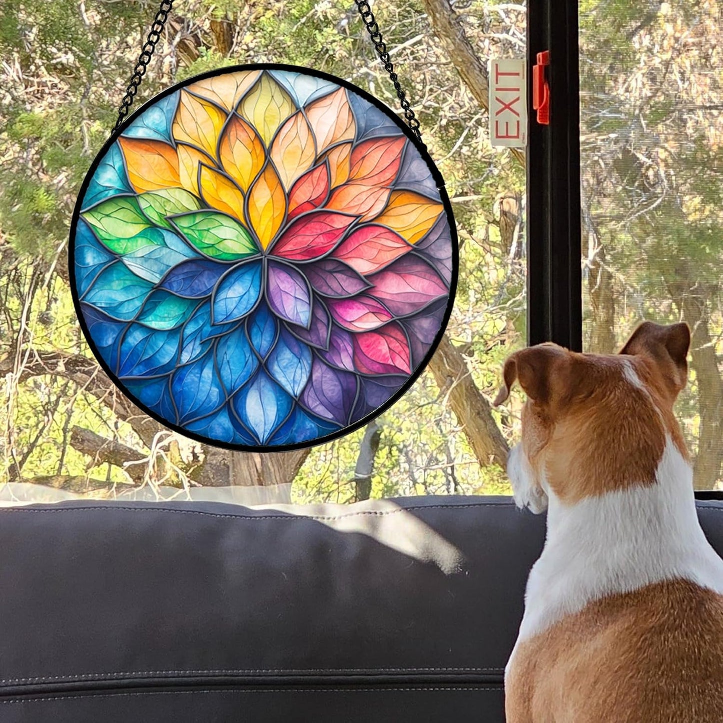 Stained Glass Window Hanging, Colorful Flower Petals Sun Catchers Diamond Glass Panel Hangings Suncatcher Decor for Birthday for Women, Men, Wife, Aunt, and Mom 14.9x14.9 in