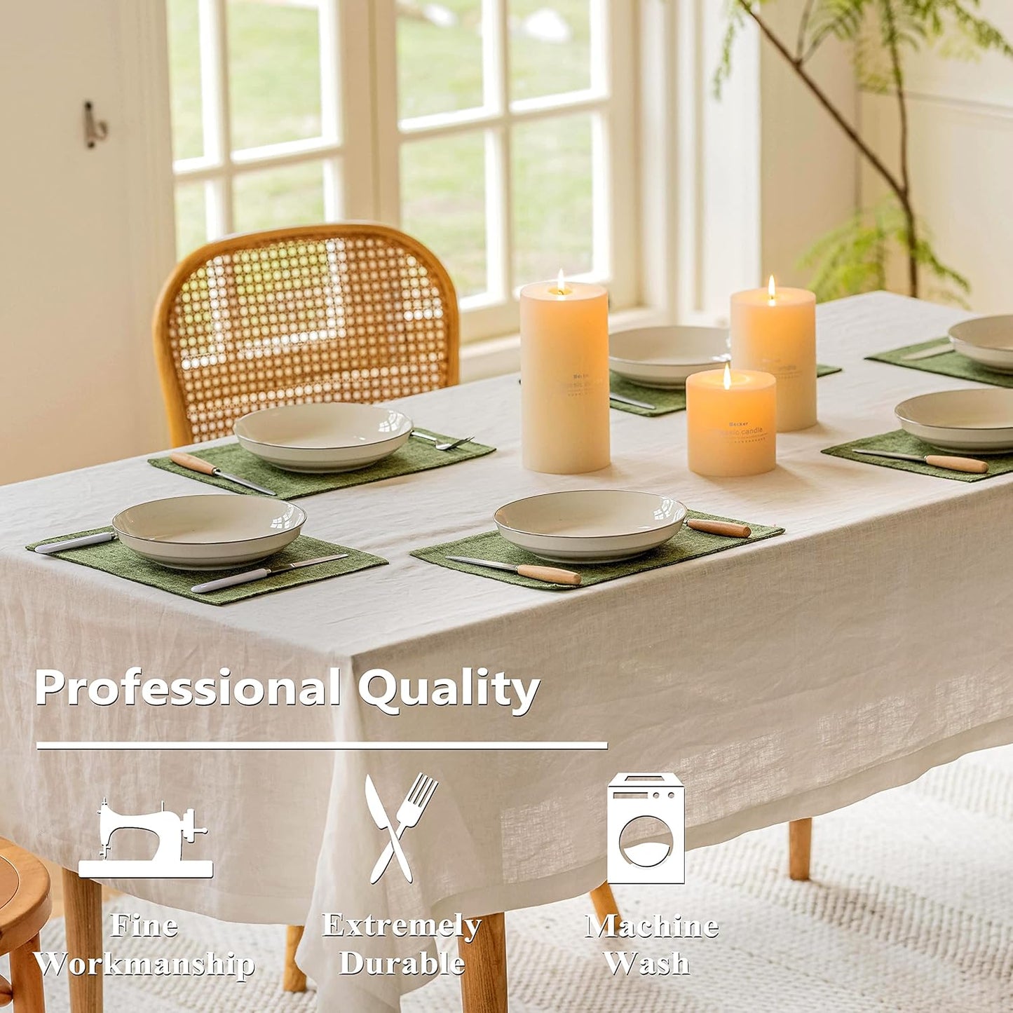 Home Brilliant Linen Cloth Placemats Set of 8 Heat Resistant Dining Table Place Mats Table Mat Kitchen for Wedding Holiday Parties Decor, Green