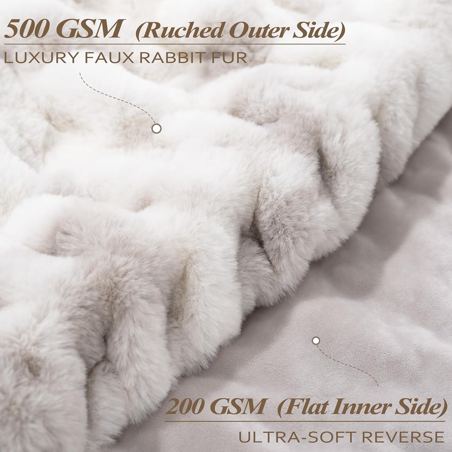 Touchat Ruched Faux Rabbit Fur Throw Blanket, 700 GSM Luxury Dual-Sided Soft Cozy Blanket, Fuzzy Fluffy Plush Blanket for Bed, Couch and Sofa - 50"x60", Tie-dye Gray