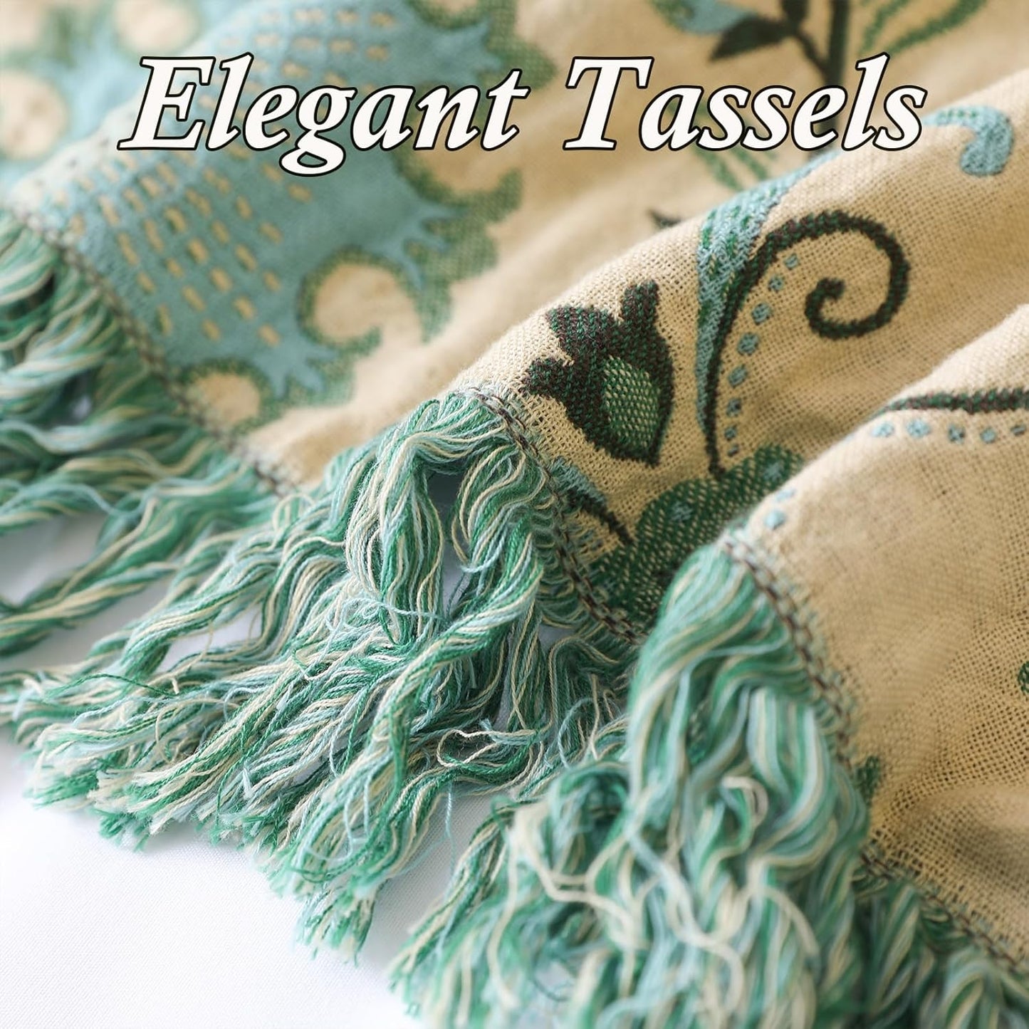 Snycler Boho Throw Blanket for Bed - 100% Cotton Ultra Soft Rustic Quilt - Blue Boho Floral Printed Farmhouse Decor Bed Blankets, 60"×80" All Season Rustic Throw for Sofa Couch Chair