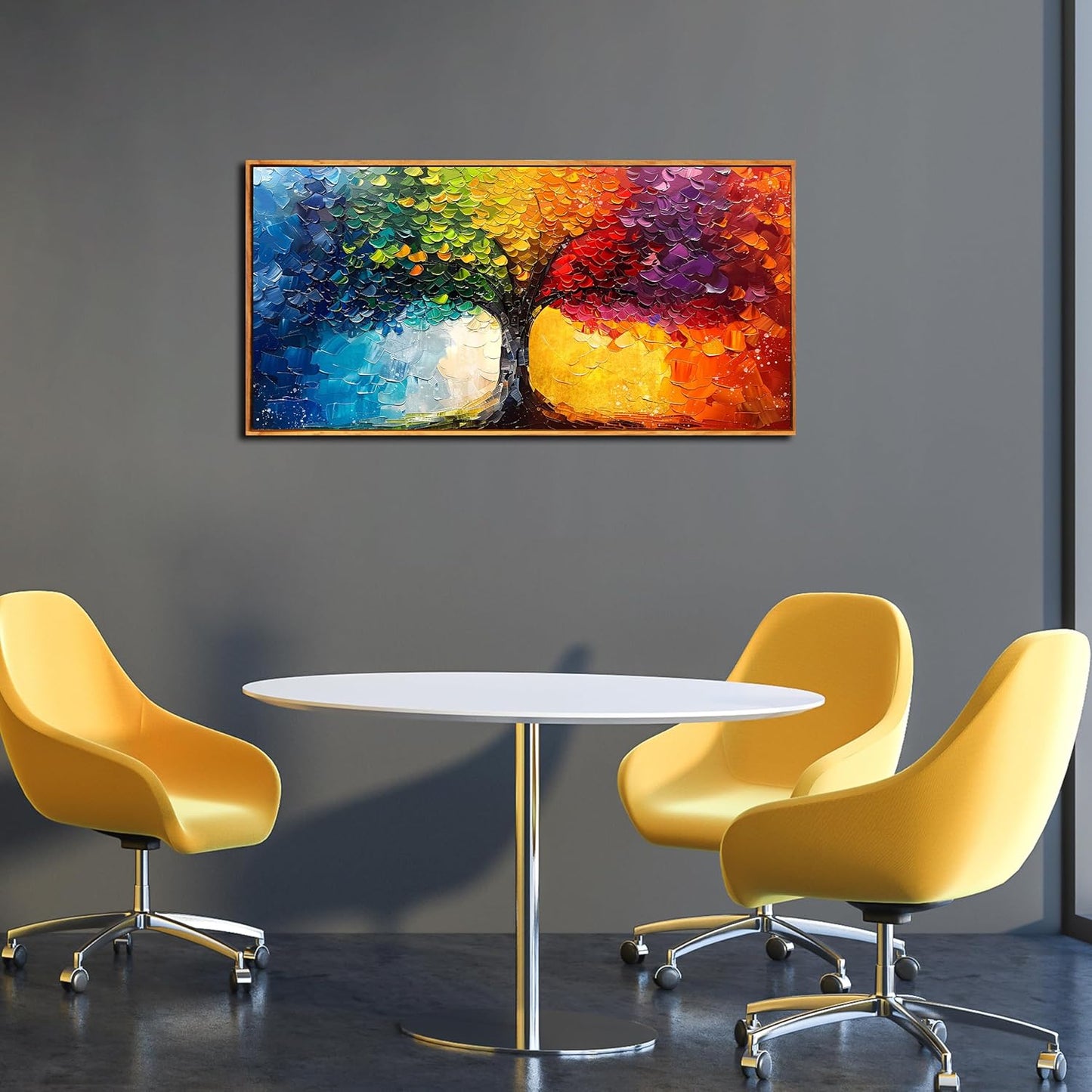 Colorful Tree Artwork for Living Room - Modern Prints Wall Art for Office - Framed Canvas Wall Art Size 24" x 48"