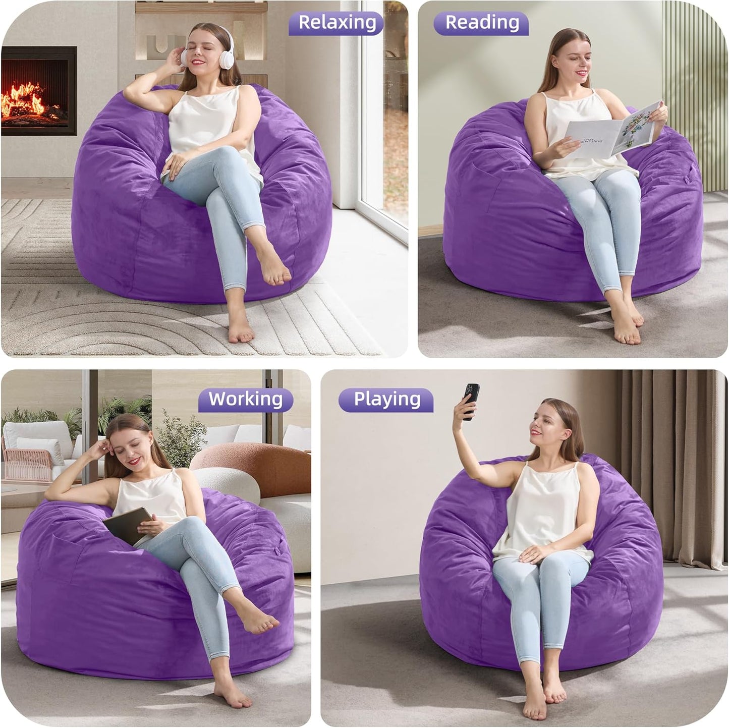 Hobestluk 3FT Bean Bag Chair Giant Bean Bag Chairs for Adults Large Bean Chairs with Removable Cover, Beanbag Chair with Filler, Adult Bean Bag Chairs for Living Room, Bedroom