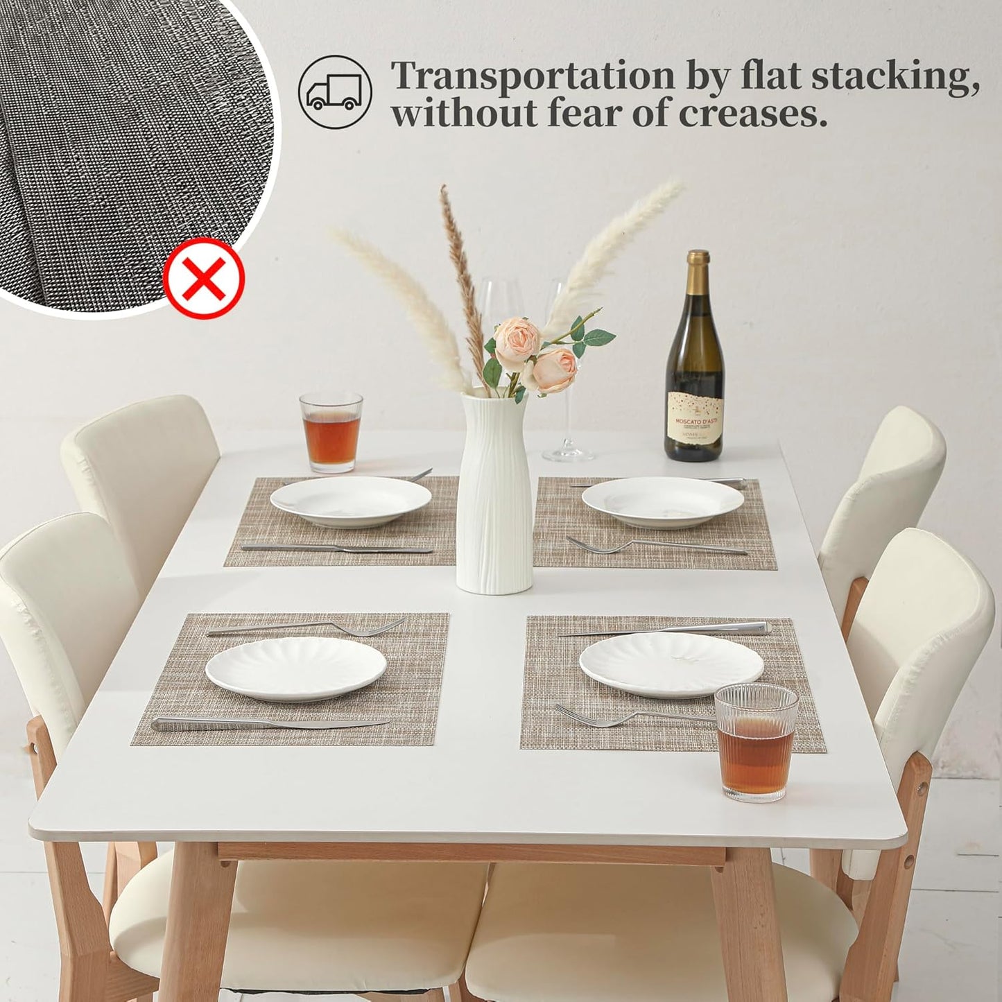 Leetaltree Linen Yellow Placemats Set of 4 - Heat Resistant Non-Slip Place mats for Dining Table, Washable Durable PVC Vinyl Woven Table Mats（Linen Yellow, 4）