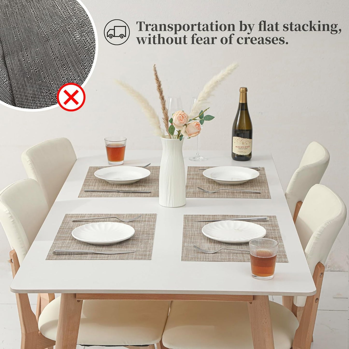 Leetaltree Linen Yellow Placemats Set of 8 - Heat Resistant Non-Slip Place mats for Dining Table, Washable Durable PVC Vinyl Woven Table Mats（Linen Yellow, 8）