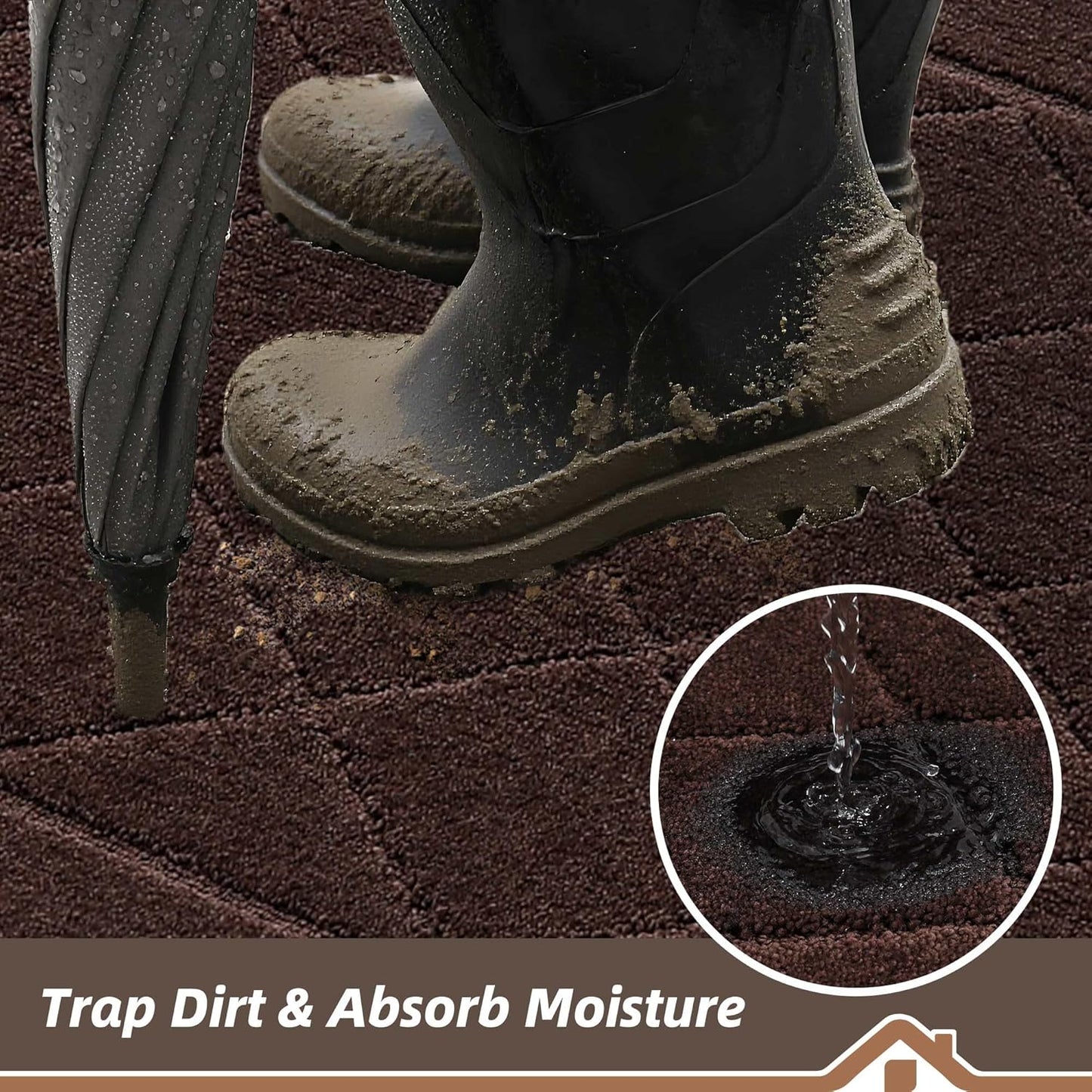 BEQHAUSE Dirt Trapper Door Mat 20" x 32", Doormat Non-Slip Entryway Rugs Washable, Dog Door Mat Stain Resistant and Absorbent Welcome Floor Mat for Front Back Door, Muddy Wet Shoes & Paws, Brown