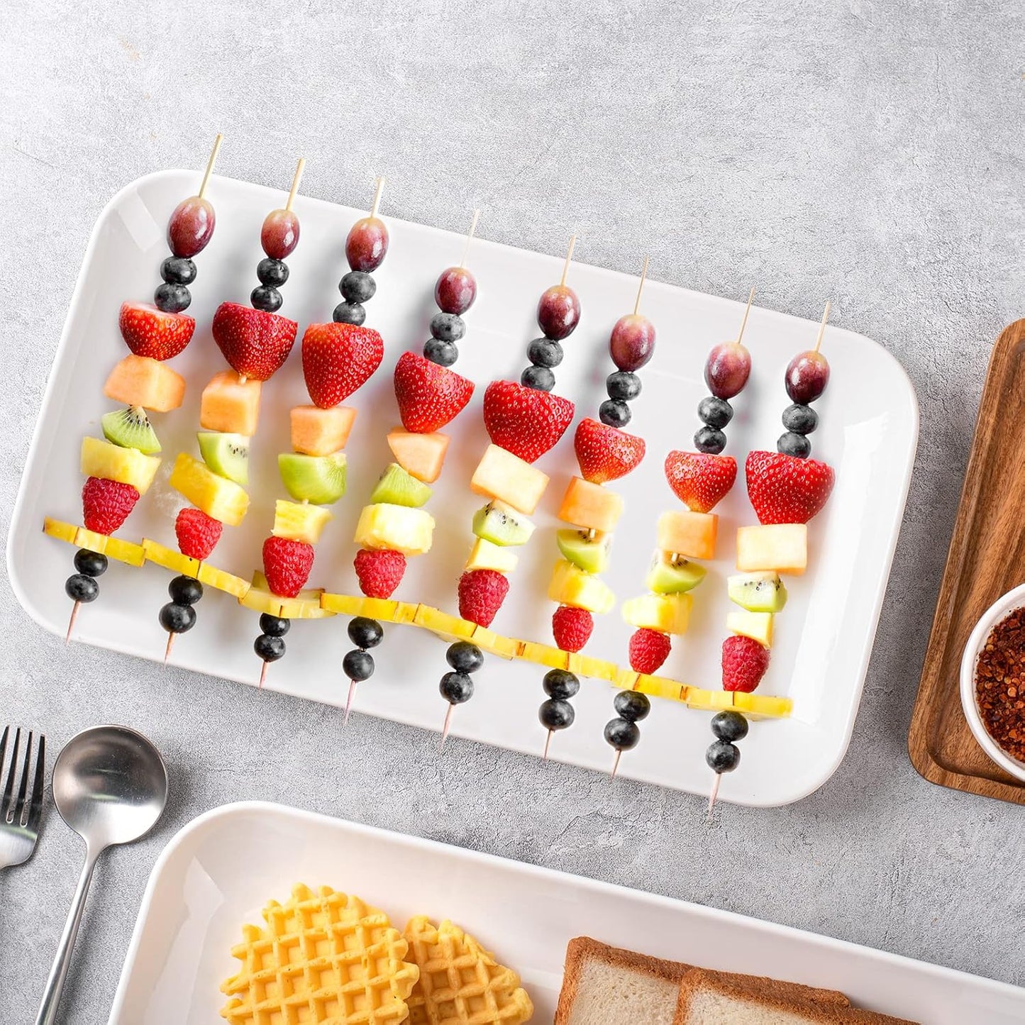 DELLING Large Serving Platter Set 12in White Rectangular Serving Plates/Salad Dish - Big Serving Trays for Parties Meat, Sushi, Dinner Plate Oven Safe Dinnerware Set of 3