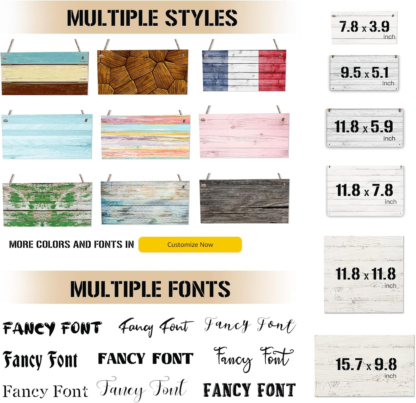 Personalized Hanging Wood Signs, Customized Door Board with Multiple Wood Background and Fonts to Choose, Design Your Rustic Decoration Sign for Home Kitchen Farmhouse 11.8x11.8 inch