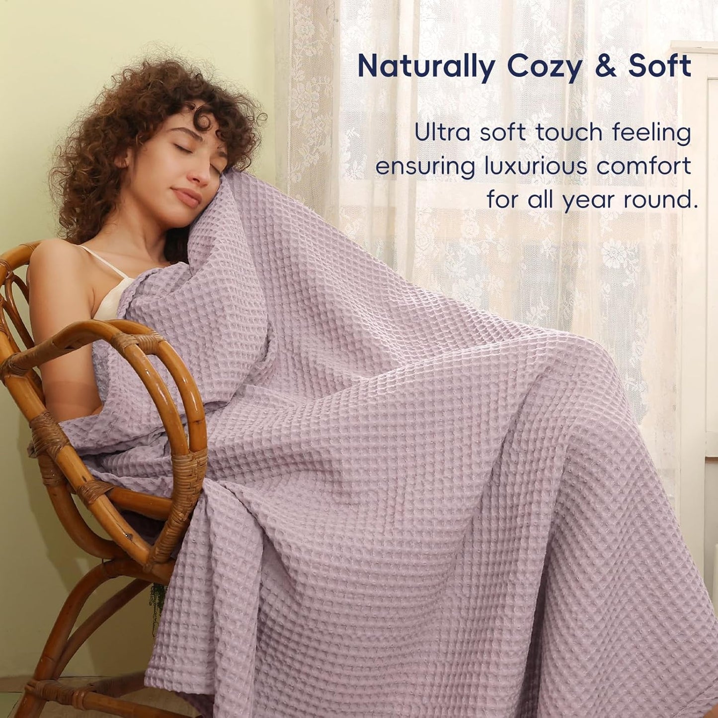 PHF Ultra Soft Waffle Weave Throw Blanket 50"x 60"- Washed Lightweight Breathable Cozy Woven Blanket for Bed - Aesthetic Decor for Couch Bedding Sofa Home Car - Dusty Rose