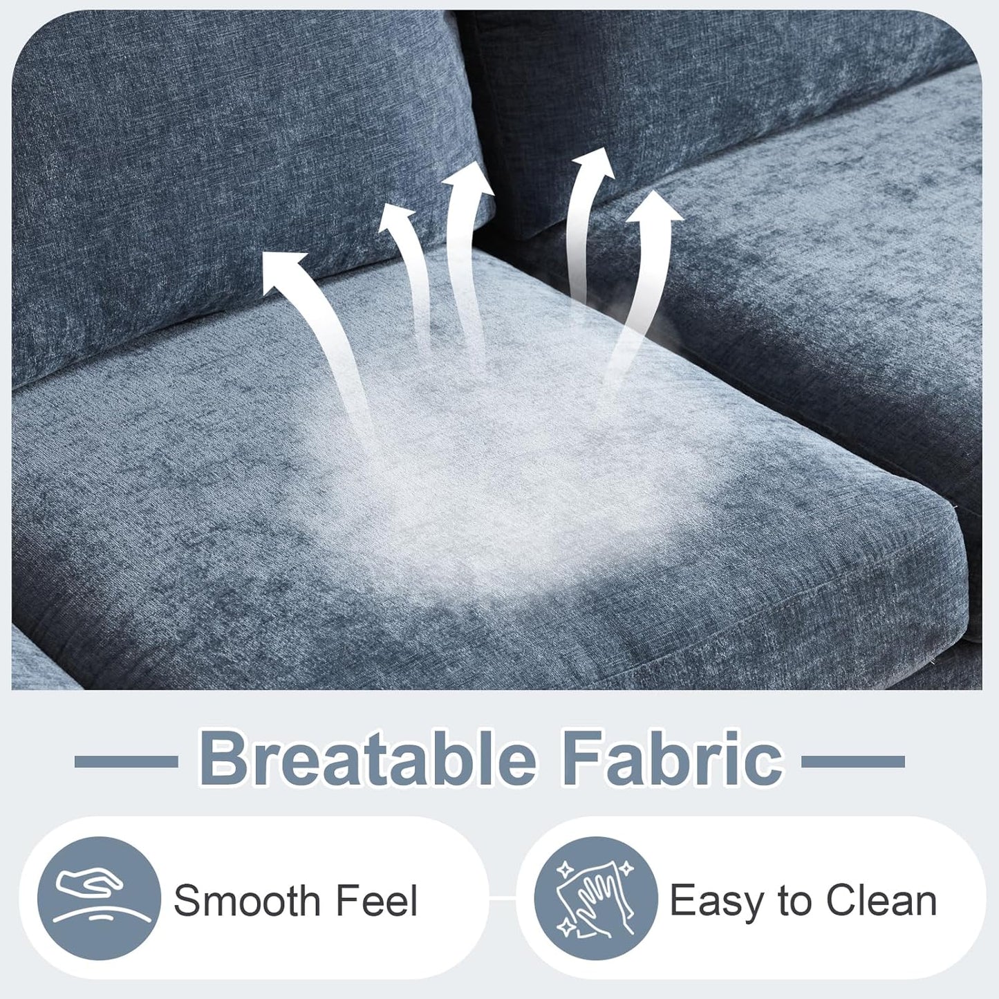 Karl home U-Shape Sectional Sofa Couch 111" Modern 4-Seat Sofa with Chaises Chenille Fabric Upholstered Covertible Couch with Wood Grain Legs for Living Room, Reception Room, Apartment, Navy Blue