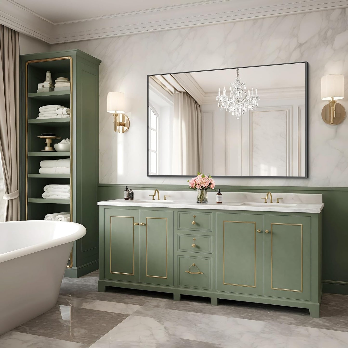 Black Bathroom Mirror for Wall, 30x48 Inch Rectangle Mirrors with Metal Frame, Modern Vanity Wall Mirror Decor for Bathroom Living Room, Entryway Hangs Horizontal or Vertical