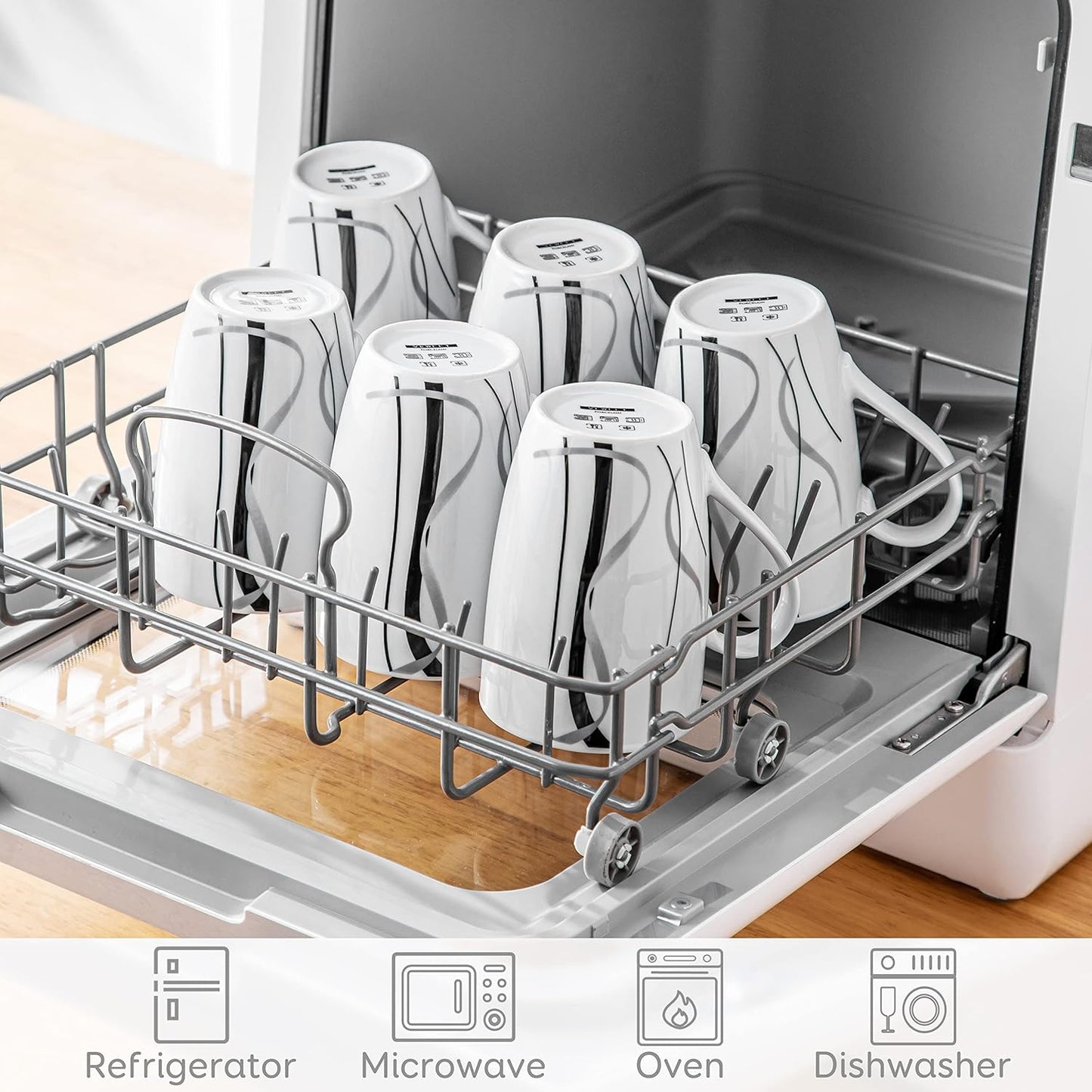 VEWEET Coffee Mugs Set of 6, 16 OZ Large Coffee Cups Set, White Mug Sets Ceramic Mugs Set with Big Handle, Microwave Dishwasher Safe, Series Fiona