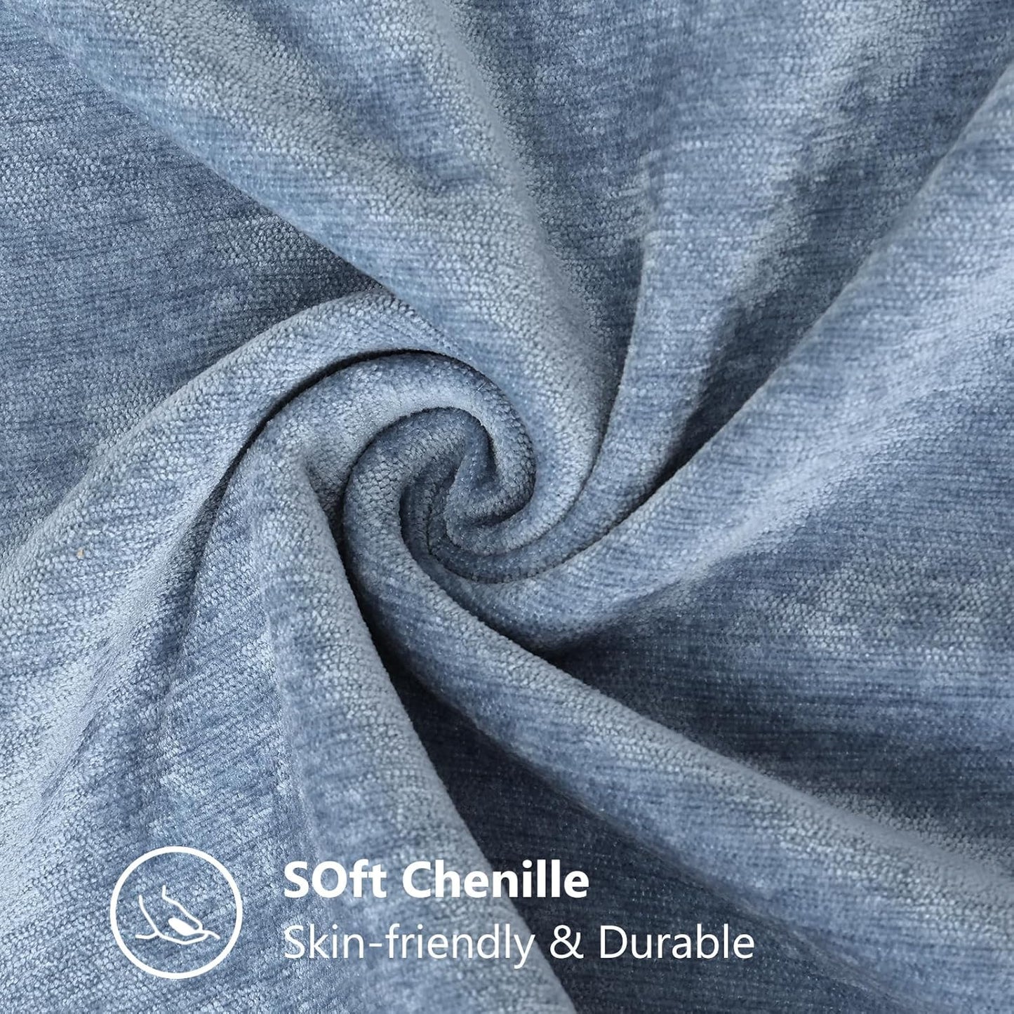 decorUhome Chenille Soft Throw Pillow Covers 12x20 Set of 2, Lumbar Velvet Farmhouse Neutral Decorative Euro Pillow Covers with Stitched Edge for Couch Sofa Bed Home Decor, Blue