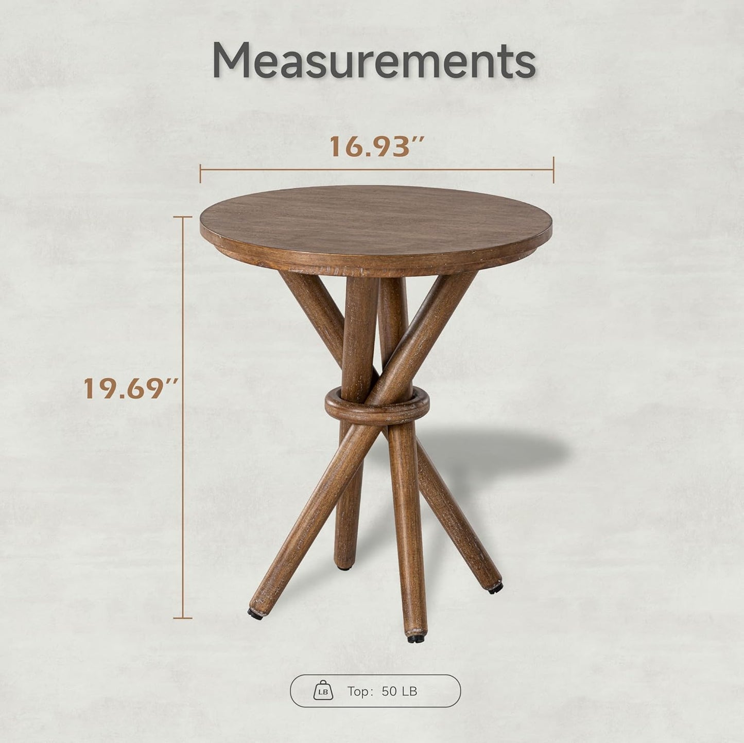 Round Wood End Table Farmhouse Wooden Side Table Rustic Plant Stand with Bundled Legs for Living Room, Office, Walnut
