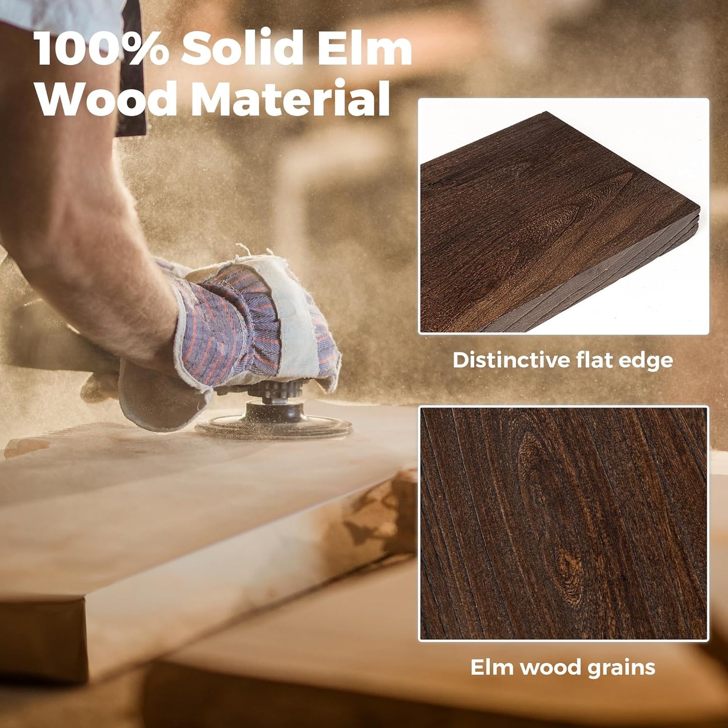 RICHFOCUS Elm Floating Shelves for Wall - 40" W x 9.3" D Rustic Solid Wood Shelves with Invisible Bracket, Wall-Mounted for Living Room, Bedroom, Kitchen Storage & Display, Set of 2, Walnut