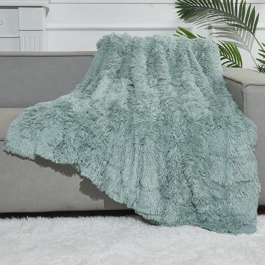 GONAAP Fuzzy Faux Fur Throw Blanket Ice Blue Super Soft Cozy Plush Fuzzy Shaggy Blanket for Couch Sofa Bed (Ice Blue, Throw(50"x60"))