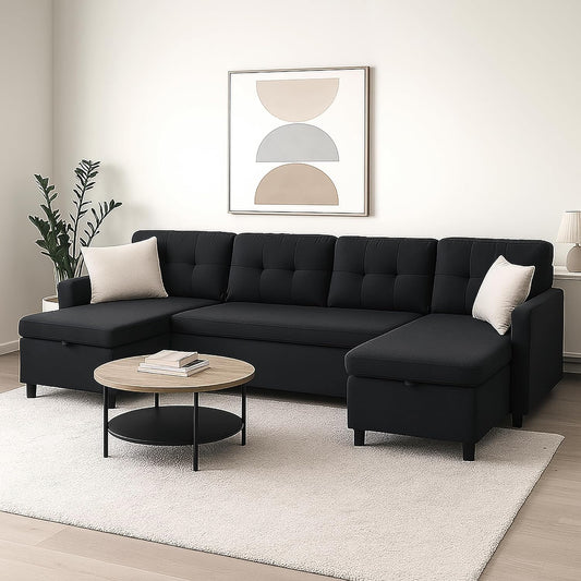 Pull Out Couch, Oversized Sleeper Sofa Couch, Sectional Sleeper Sofa Bed for Living Room Bedroom Lounge (Black, 110 Inch)