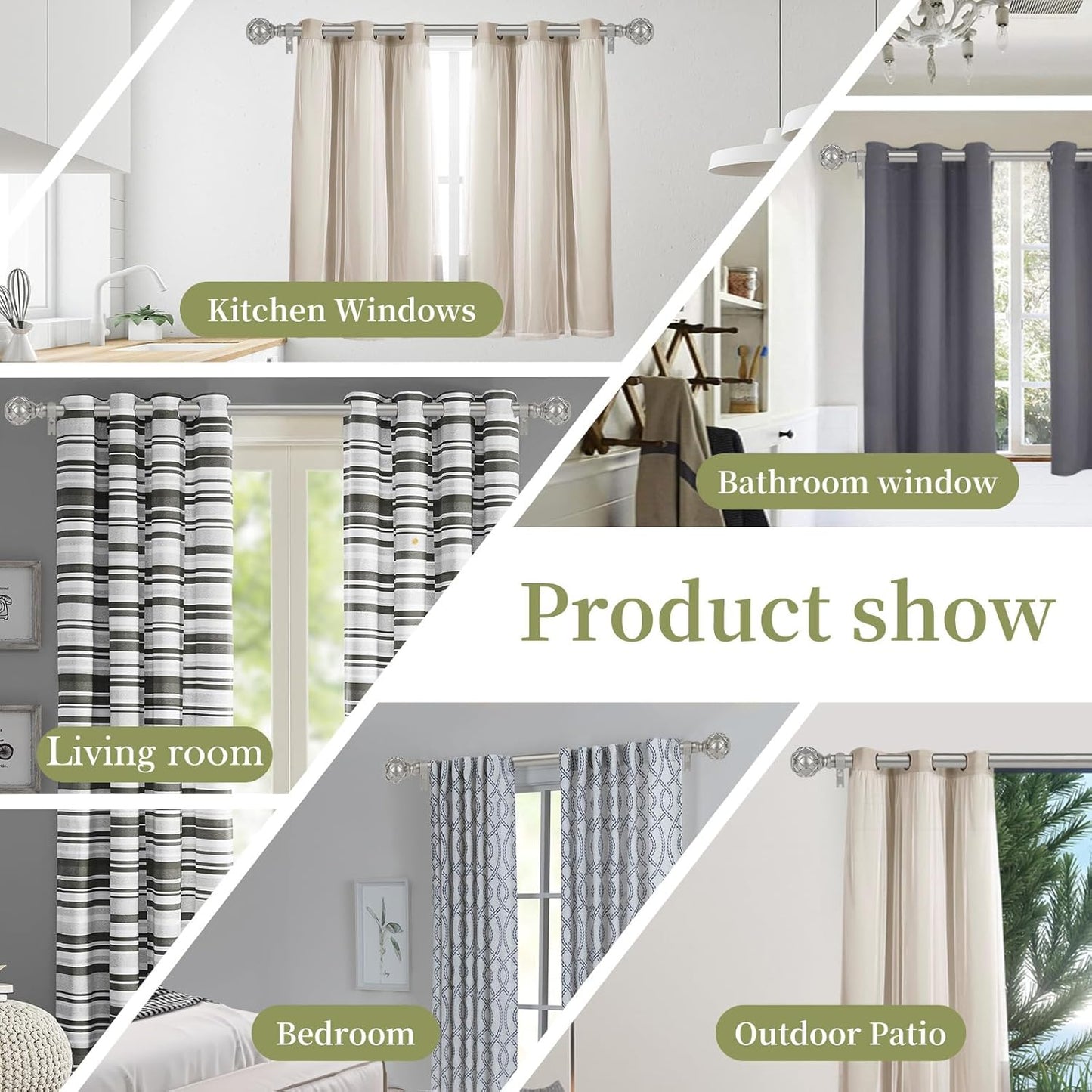 Silver Adjustable Curtain Rods for Windows:36-88 Inch Farmhouse Heavy Duty Curtain Rod for Bedroom Living Room,Boho Decorative Rustic Drapery Rods with Vintage Coastal Finial,Antique Silver