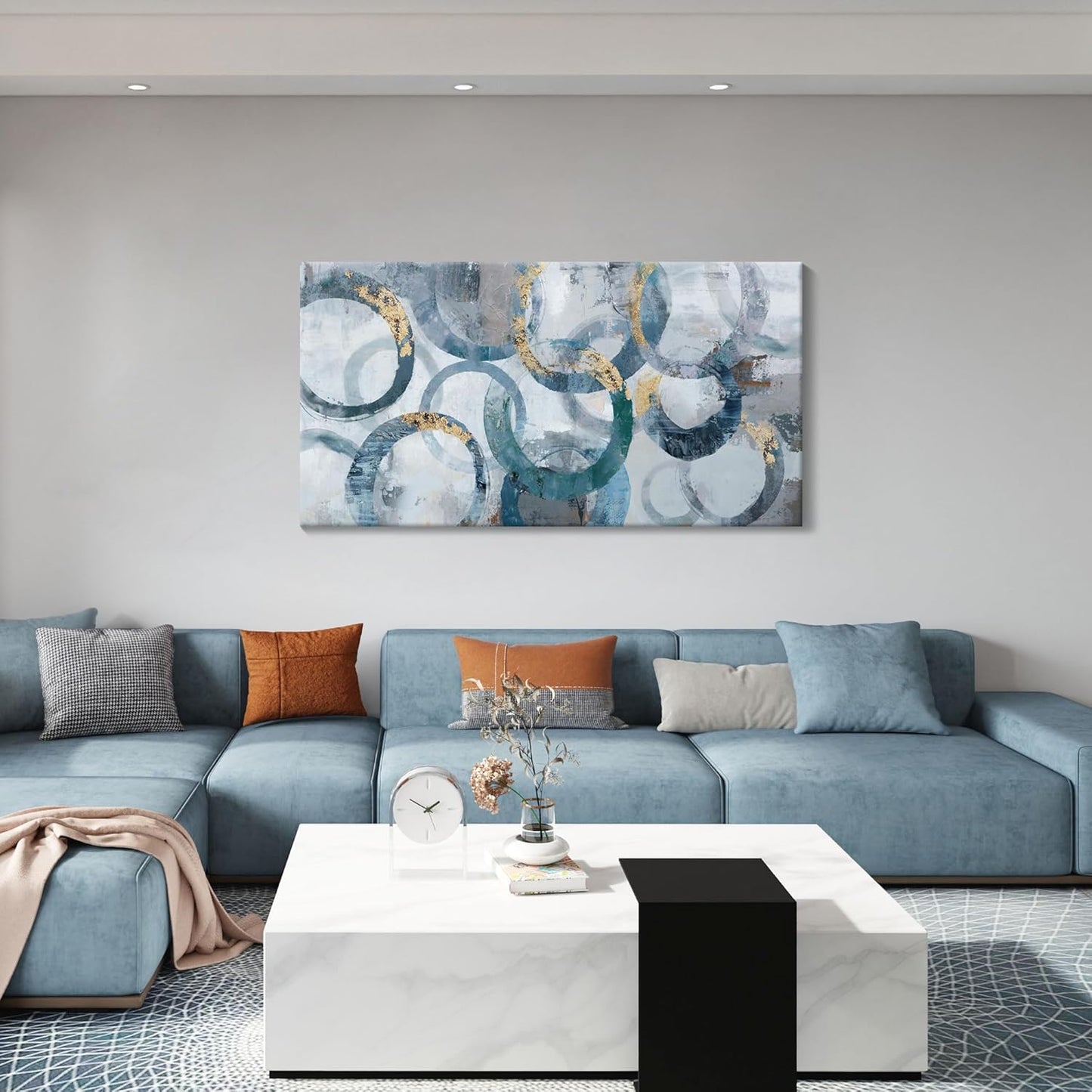 Mofutinpo Abstract Canvas Wall Art for Living Room, Modern Minimalist Wall Pictures Painting - Blue and Teal Room Decorations, cliques Framed Wall Art for Bedroom Office Artwork 20×40IN