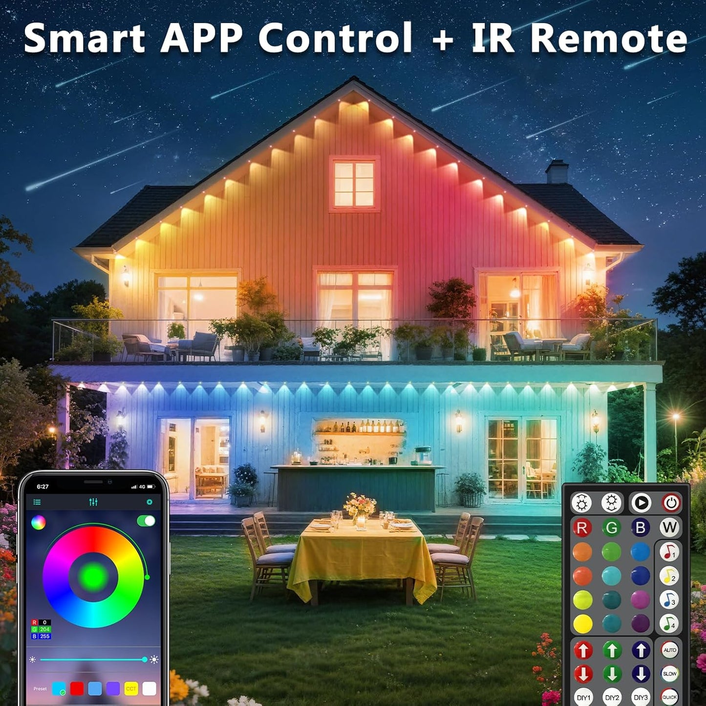300FT Permanent Outdoor RGB Lights, IP67 Waterproof Smart Eave Lighting, with App/Remote Control Eaves Light, DIY LED Scenes Modes for House Roof Decor,Christmas,Party,All Holiday and Daily
