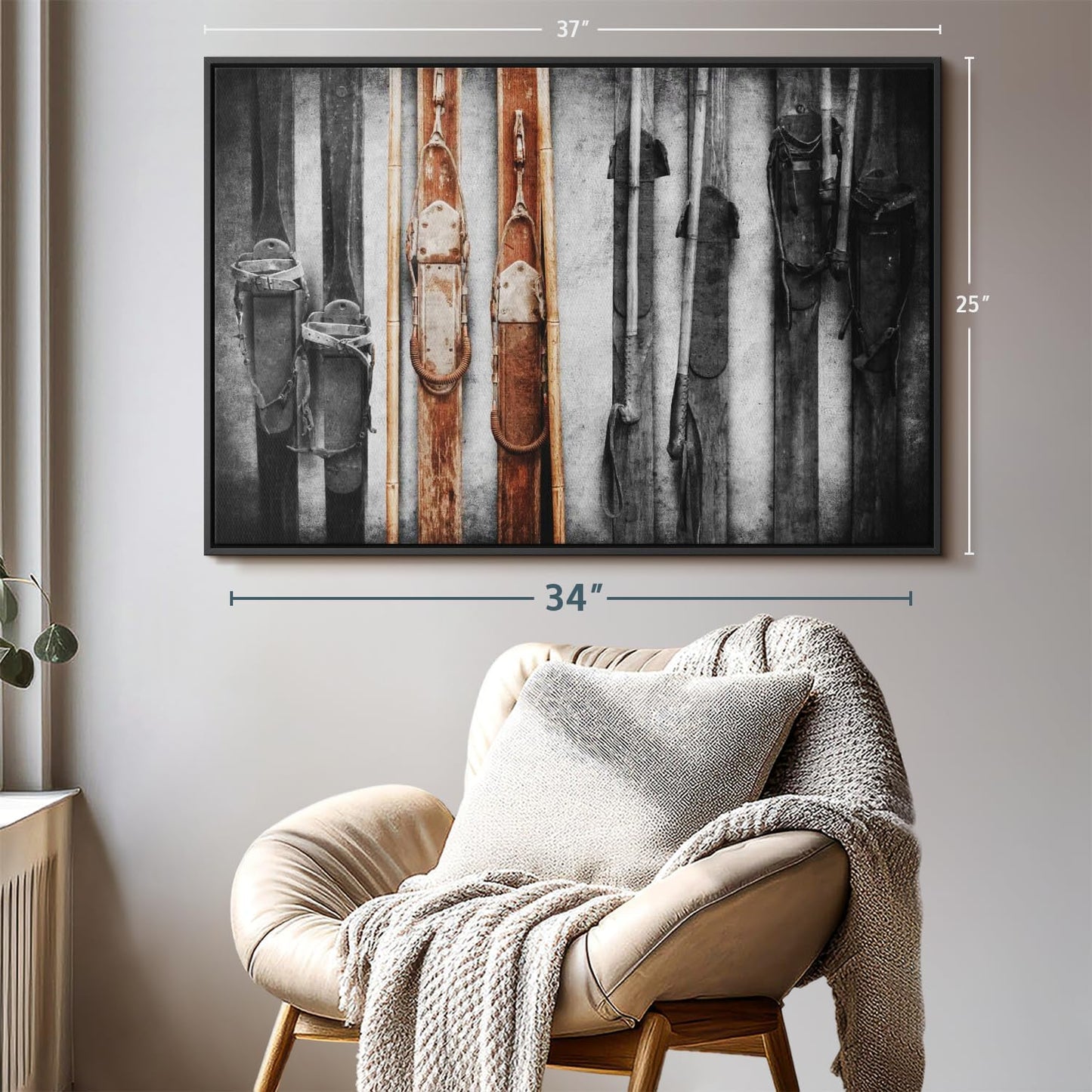 ElephantStock Ski Collection Wall Art - Horizontal Framed Canvas - 1-Piece Bathroom Wall Decor - Photography sports Canvas Print - Brown and Black Decor for Wall - 37" X 25"