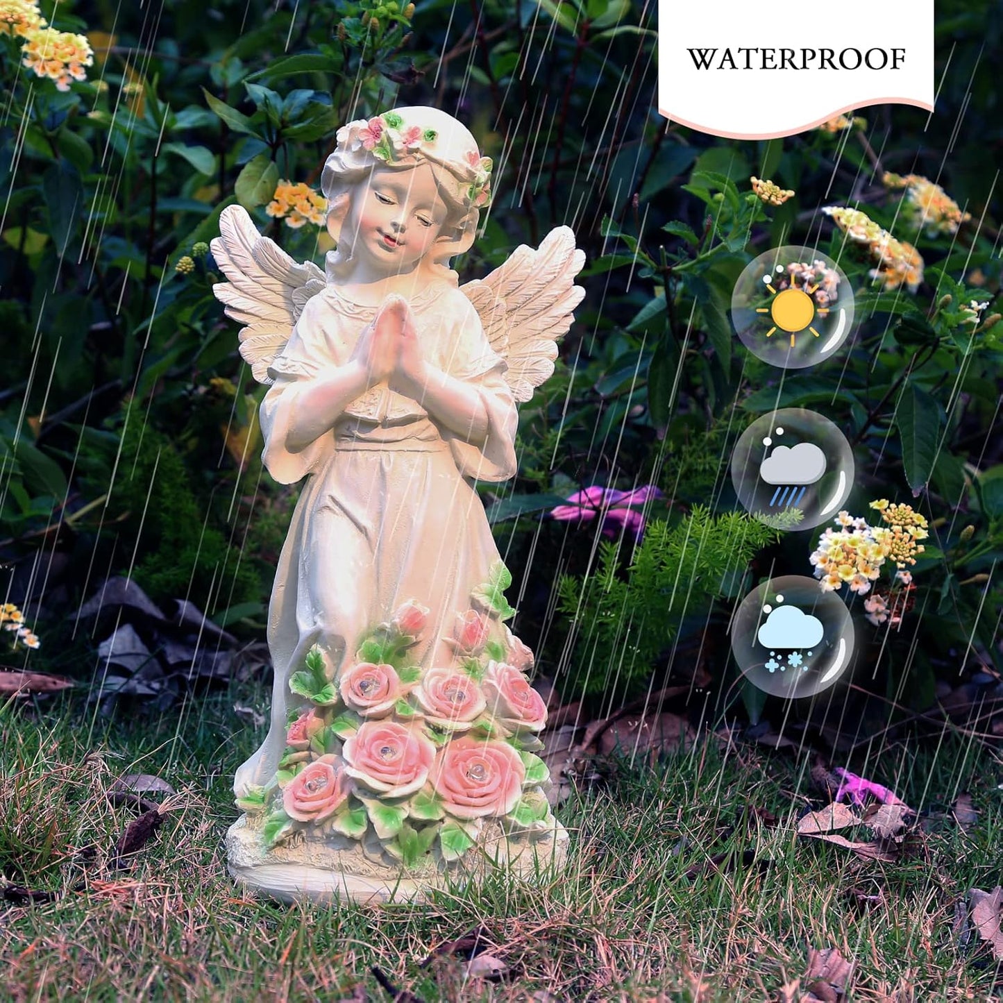 Garden Decor Angel Statue, Outdoor Patio Garden Sculptures & Statues, Solar Yard Decorations Lawn Ornaments Figurines for Outside