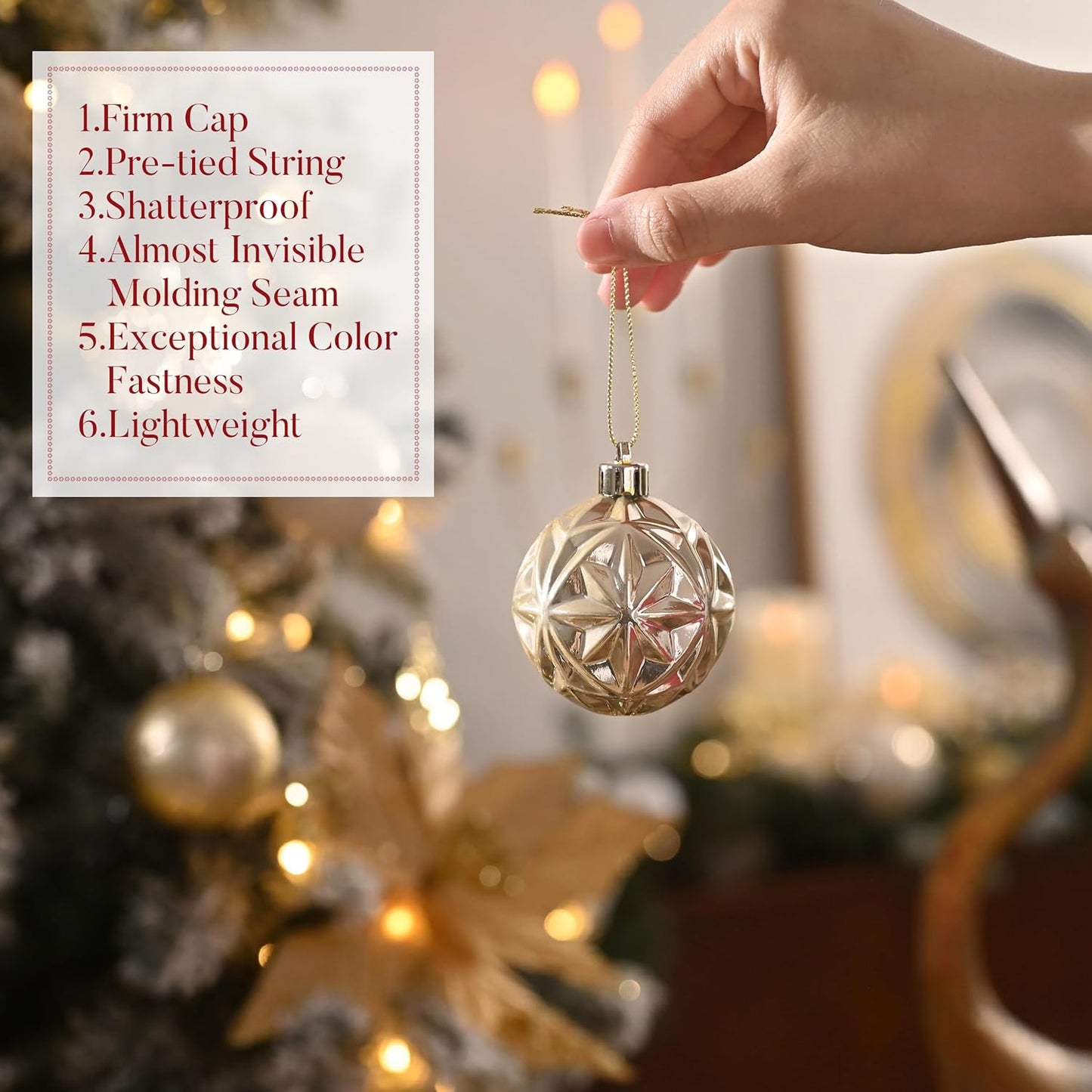 Valery Madelyn Ornaments for Christmas Trees, 9ct 2.36 Inches White and Gold Shatterproof Christmas Tree Decorations, Luxury Hanging Ball Ornaments for Xmas Holiday Party Decor