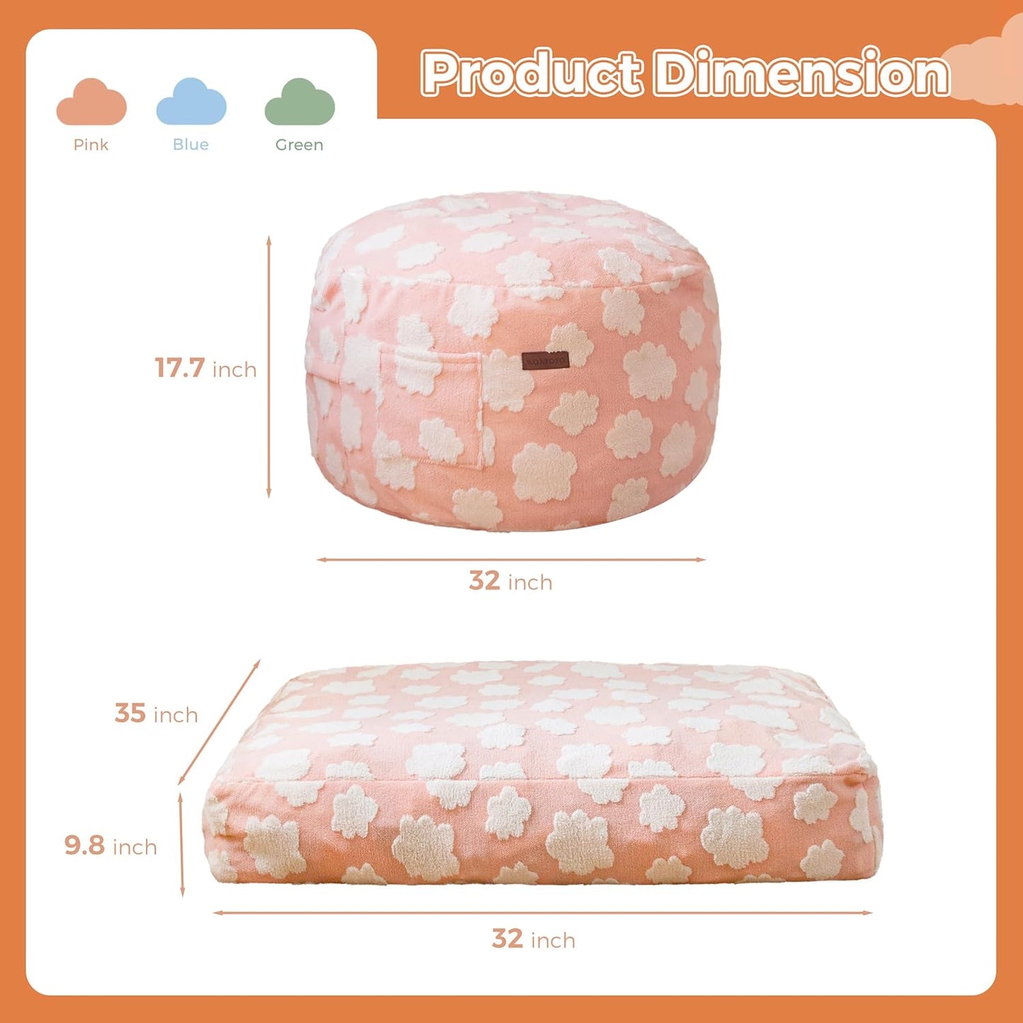 MAXYOYO Bean Bag Chair Bed for Kids, Convertible Bean Bag from Lazy Chair to Floor Bed, Fresh Cloud Design Cover, Stuffed Floor Sofa Couch for Boys and Girls, High-Density Foam Filling, Pink