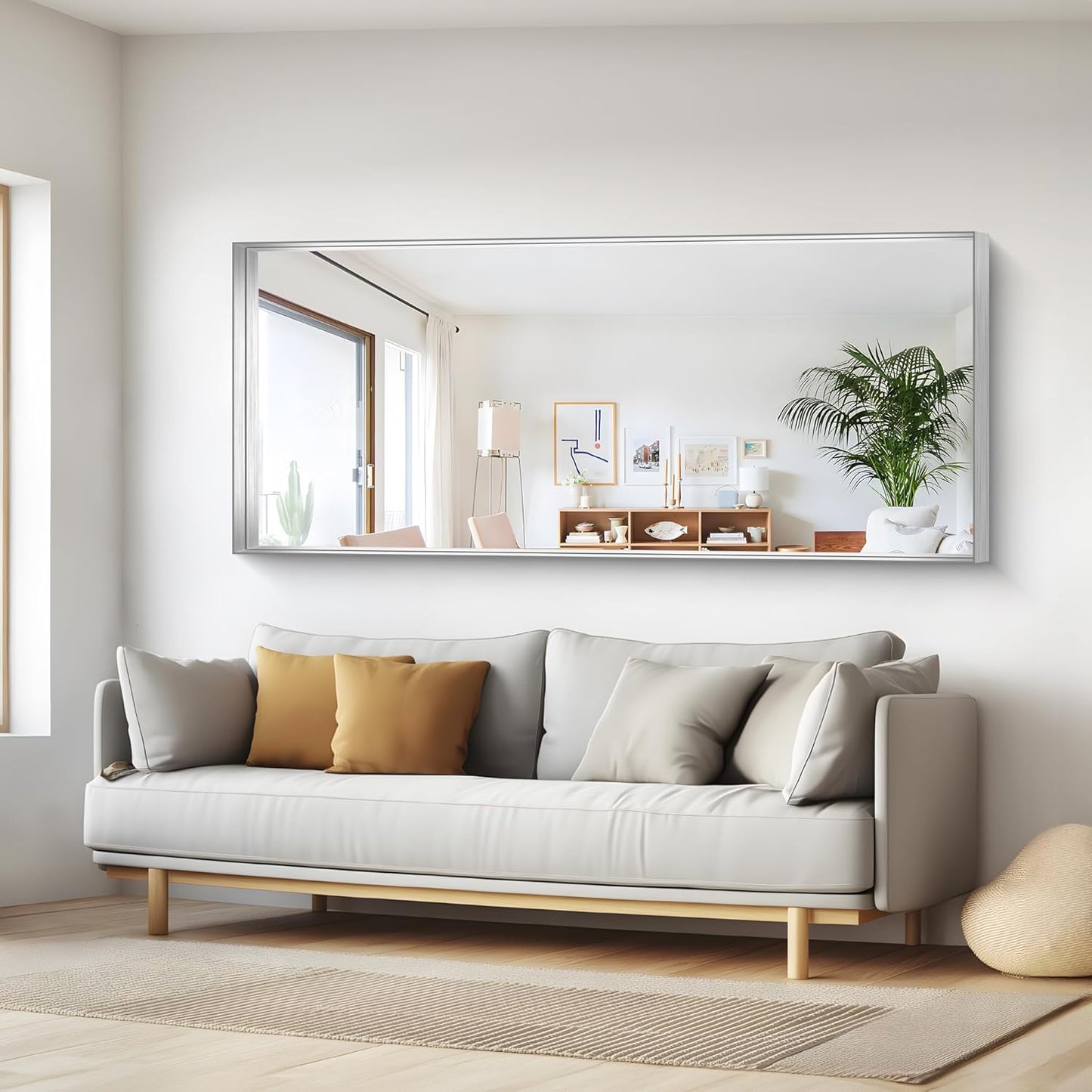 Silver Bathroom Mirror, 72x30 Inch Rectangular Deep Frame Mirror, Large Wall Mounted Bathroom Vanity Mirror Over Sink for Bedroom,Restroom, Living Room, Hangs Vertically or Horizontally