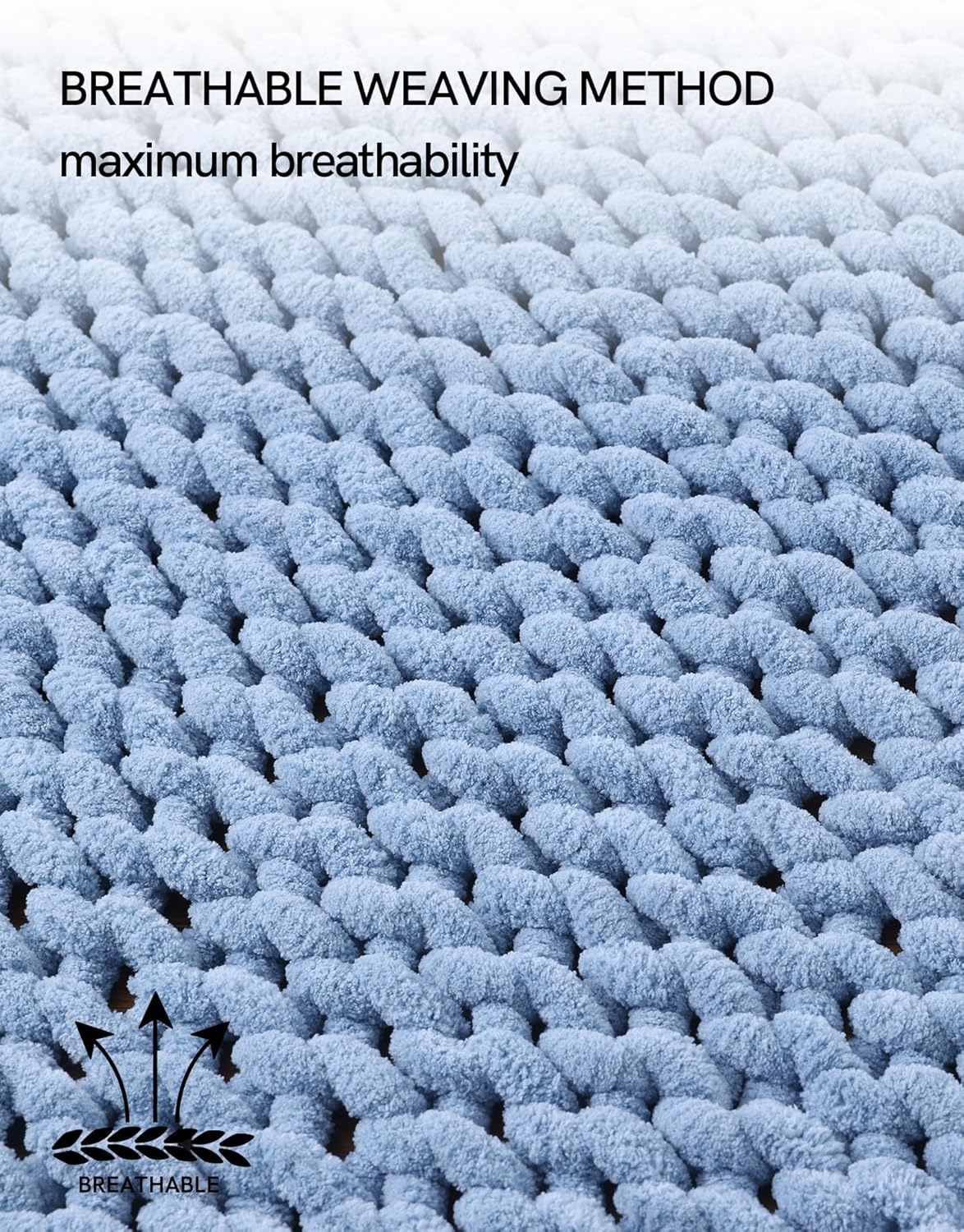 YnM Chunky Throw Blanket, Medium-Weight, Hand Knitted with Chenille Yarn, Skin Friendly, Ventilated and Breathable, Machine Washable, Home Décor Piece for Couch Sofa and Bed (Chambray Blue 80x87 Inch)