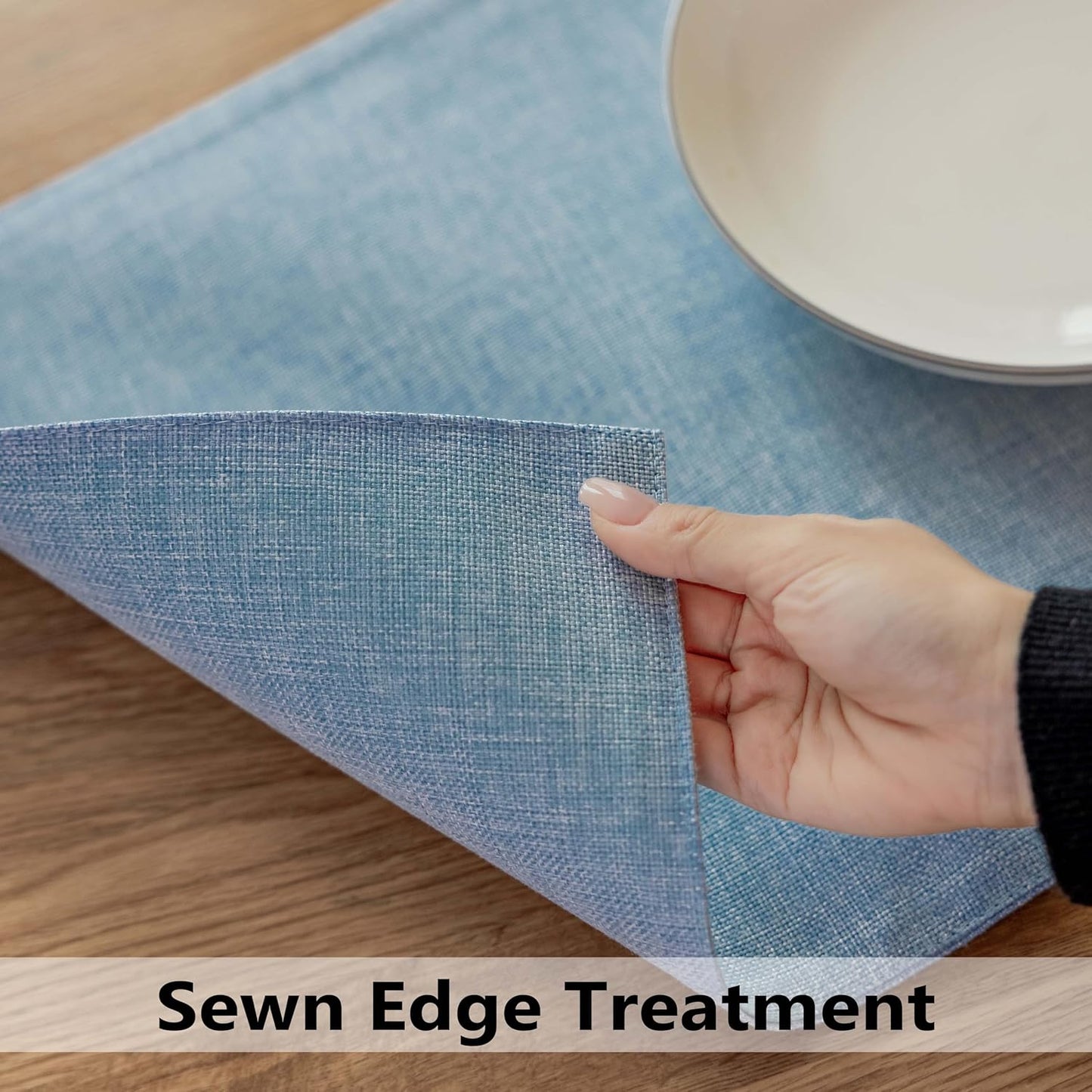 Demetex Blue Placemats Set of 6 Heat Resistant Farmhouse Burlap Placemats Washable Cloth Place Mat Dining Table Plate Mats for Kitchen Table Decor, Blue