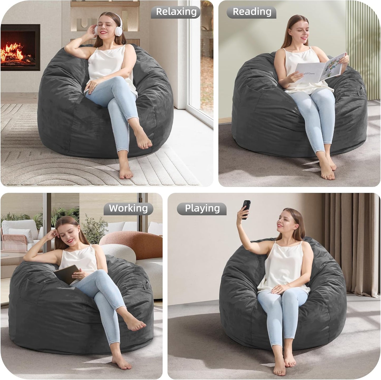 Hobestluk 3FT Bean Bag Chair Giant Bean Bag Chairs for Adults Large Bean Chairs with Removable Cover, Beanbag Chair with Filler, Adult Bean Bag Chairs for Living Room, Bedroom
