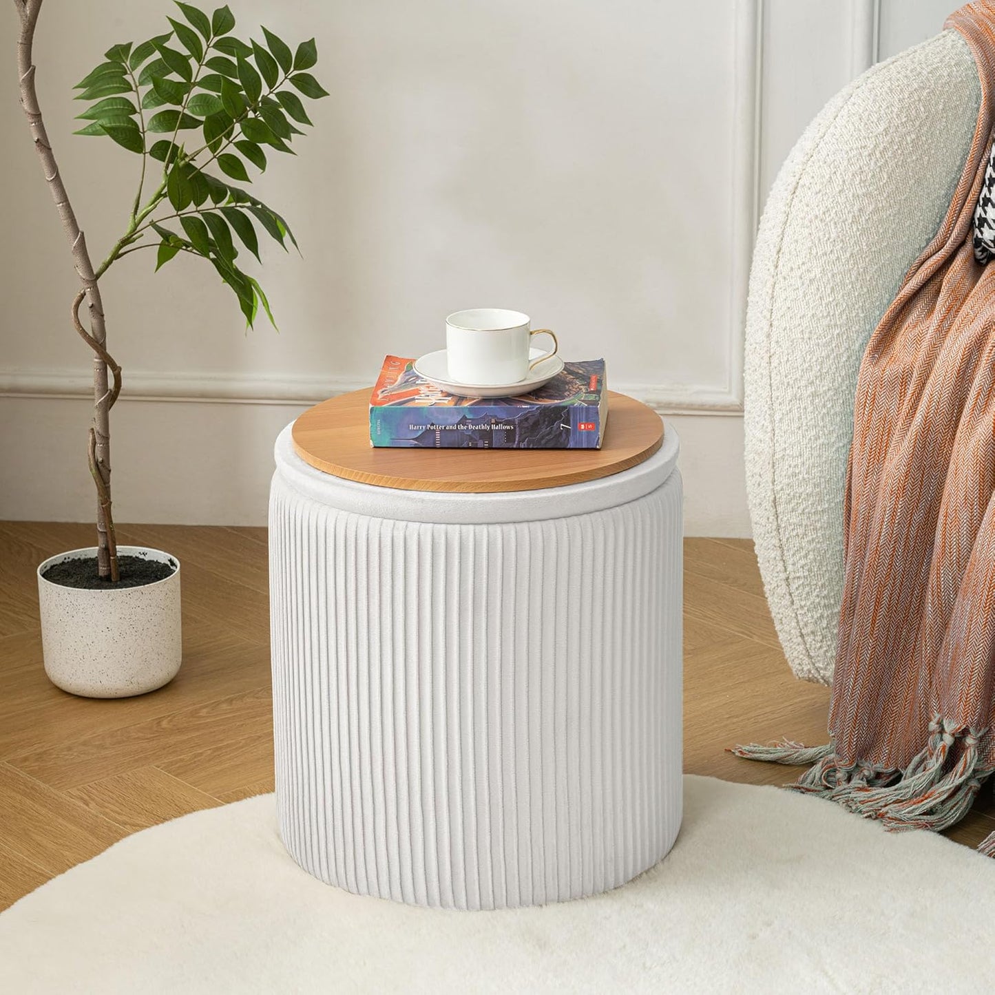 Ottoman with Storage Set of 2, Velvet Storage Ottoman, Upholstered Sponge Vanity Stool Support 300lbs, Multifunctional Coffee Table Foot Rest Ottomans for Living Room Bedroom, White