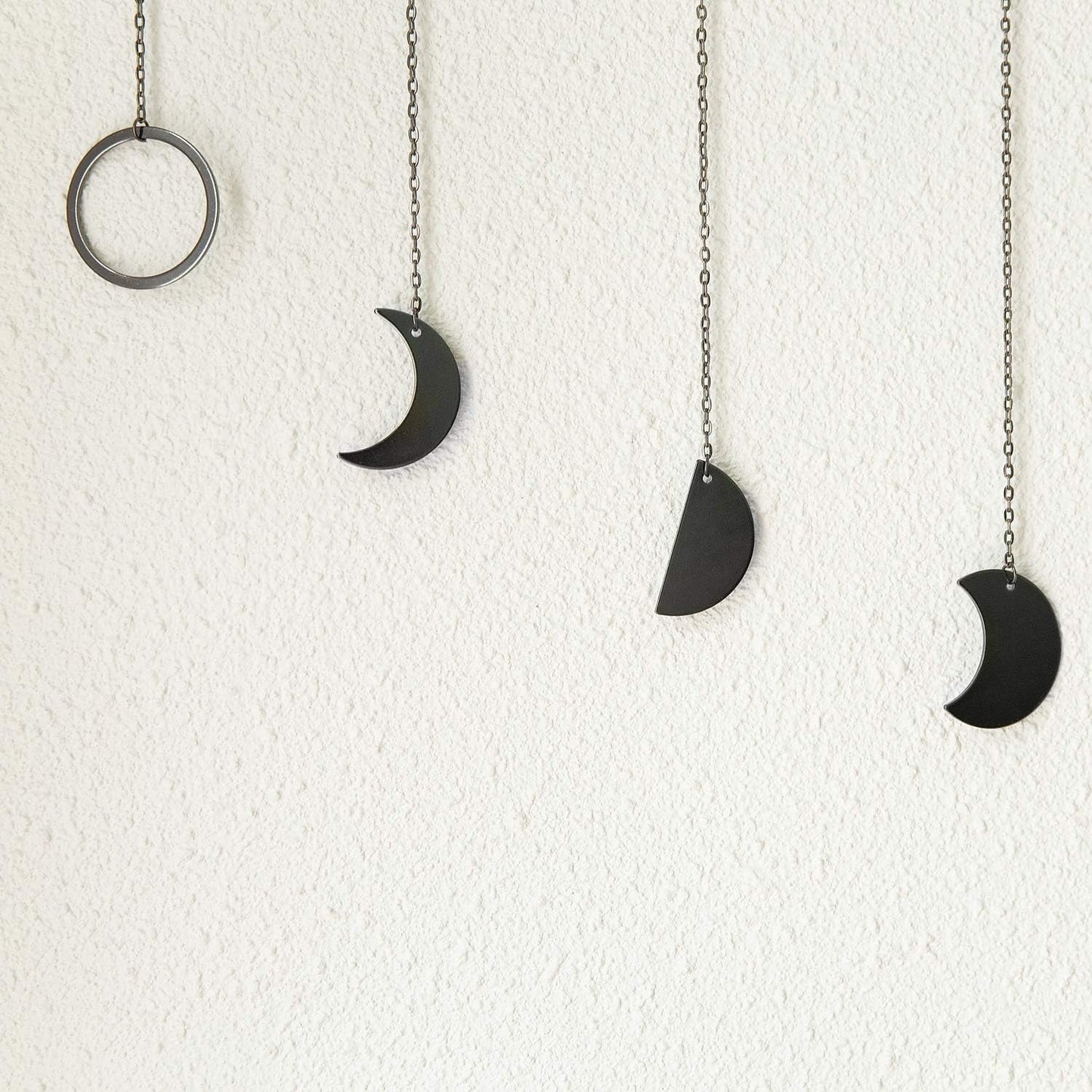 Mkono Moon Phase Wall Hanging Boho Aesthetic Room Decor Metal Moons Garland Hanging Art Bohemian Home Decoration for Girls Room Nursery Bedroom Livingroom Dorm, Ideal, Black, 50"