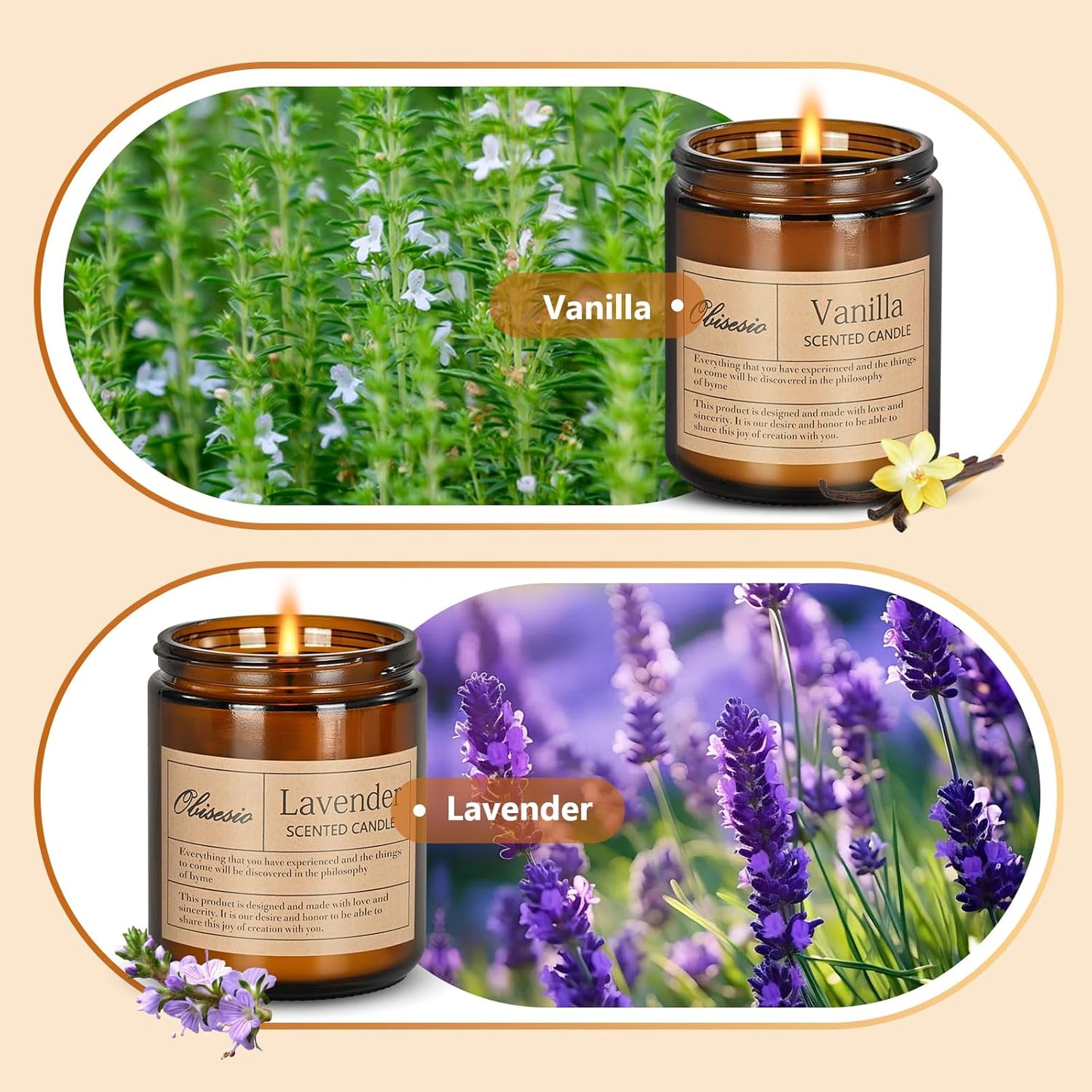 Candles 2 Pack, Candles for Home Scented, Aromatherapy Candle Gift Set for Women Soy Wax Long Lasting Amber Jar Candles for Birthday Housewarming Mother's Valentine Day(Vanilla & Lavender)