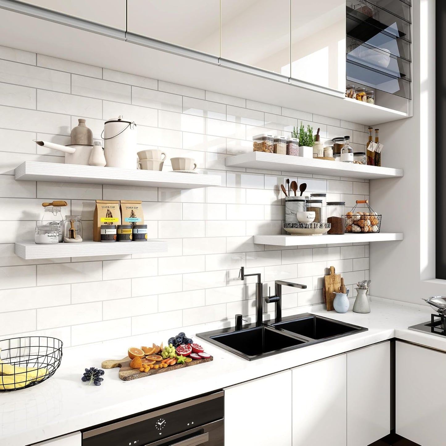 55 Inch Floating Shelves, 11.6 Inch Deep Floating Shelves for Wall, Floating Shelf with Invisible Brackets, Deep Shelves for Bathroom, Bedroom, Living Room, 1 Pack, White