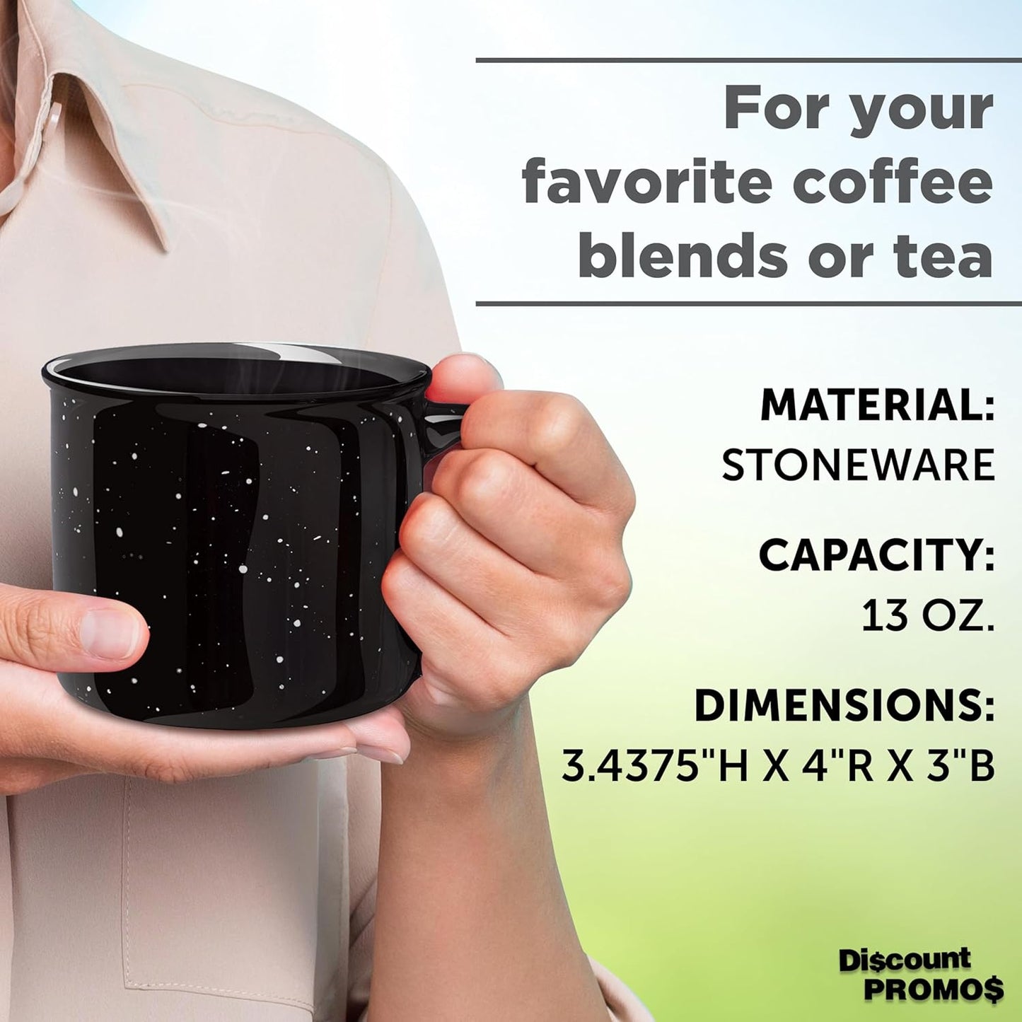 DISCOUNT PROMOS Ceramic Campfire Coffee Mugs 13 oz. Set of 10, Bulk Pack - Perfect for Tea, Espresso, Cappuccino, Hot Cocoa - Black