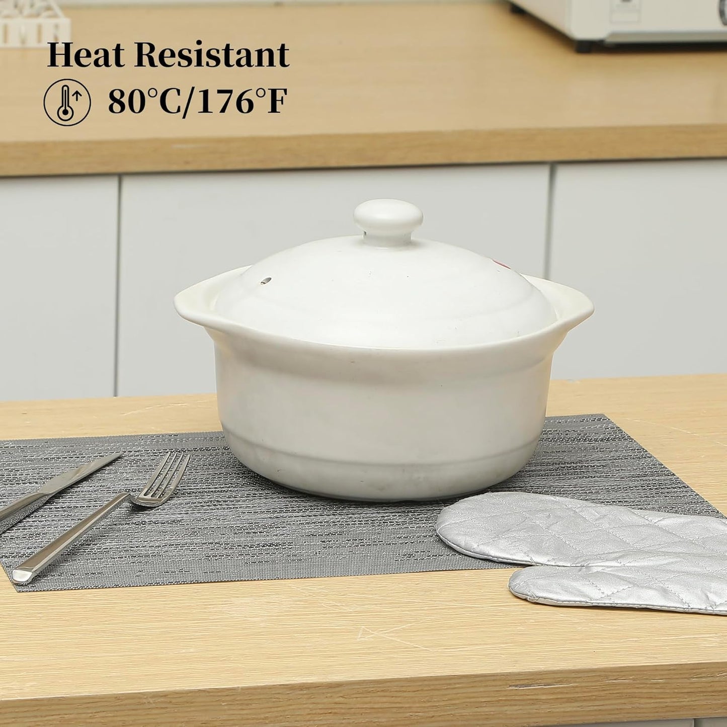 Leetaltree Grey Placemats, Heat Resistant Non-Slip Place mats for Dining Table, Washable Durable PVC Vinyl Woven Table Mats (Set of 24)