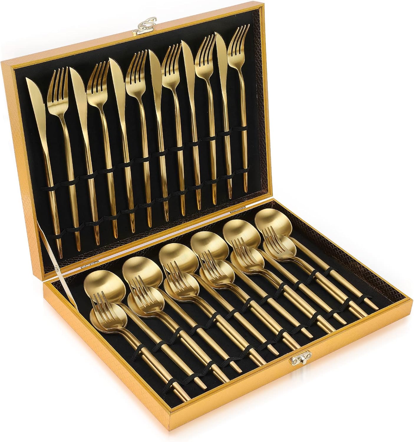 Matte Gold Silverware Set, OGORI 30-Piece Food Grade Stainless Steel Gold Flatware Set, Kitchen Utensil Set Service for 6, Tableware Cutlery Set for Home and Restaurant, Dishwasher Safe - Gift Box