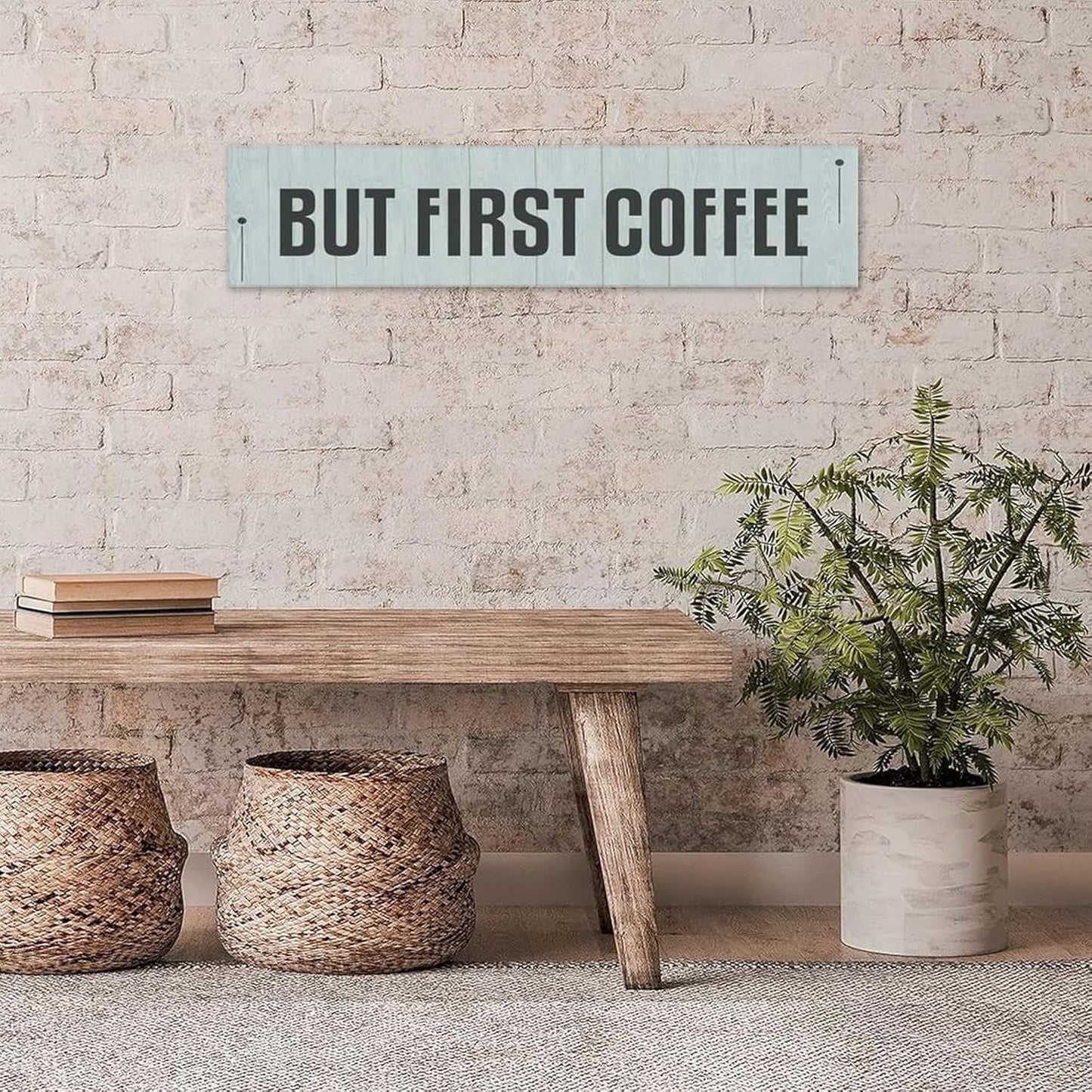 Generic Funny Wood Sign But First Coffee Rustic Wooden Hanging Sign Home Farmhouse Kitchen Wall Decoration 16 x 4 Inch