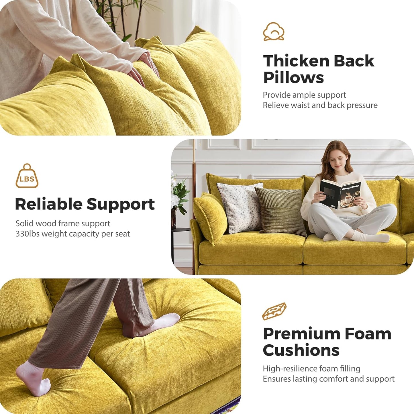 134.6" Oversized Modular Sectional Sofa, Large 6 Seater U Shaped Couch Deep Seat for Living Room, Apartment - Chenille Yellow