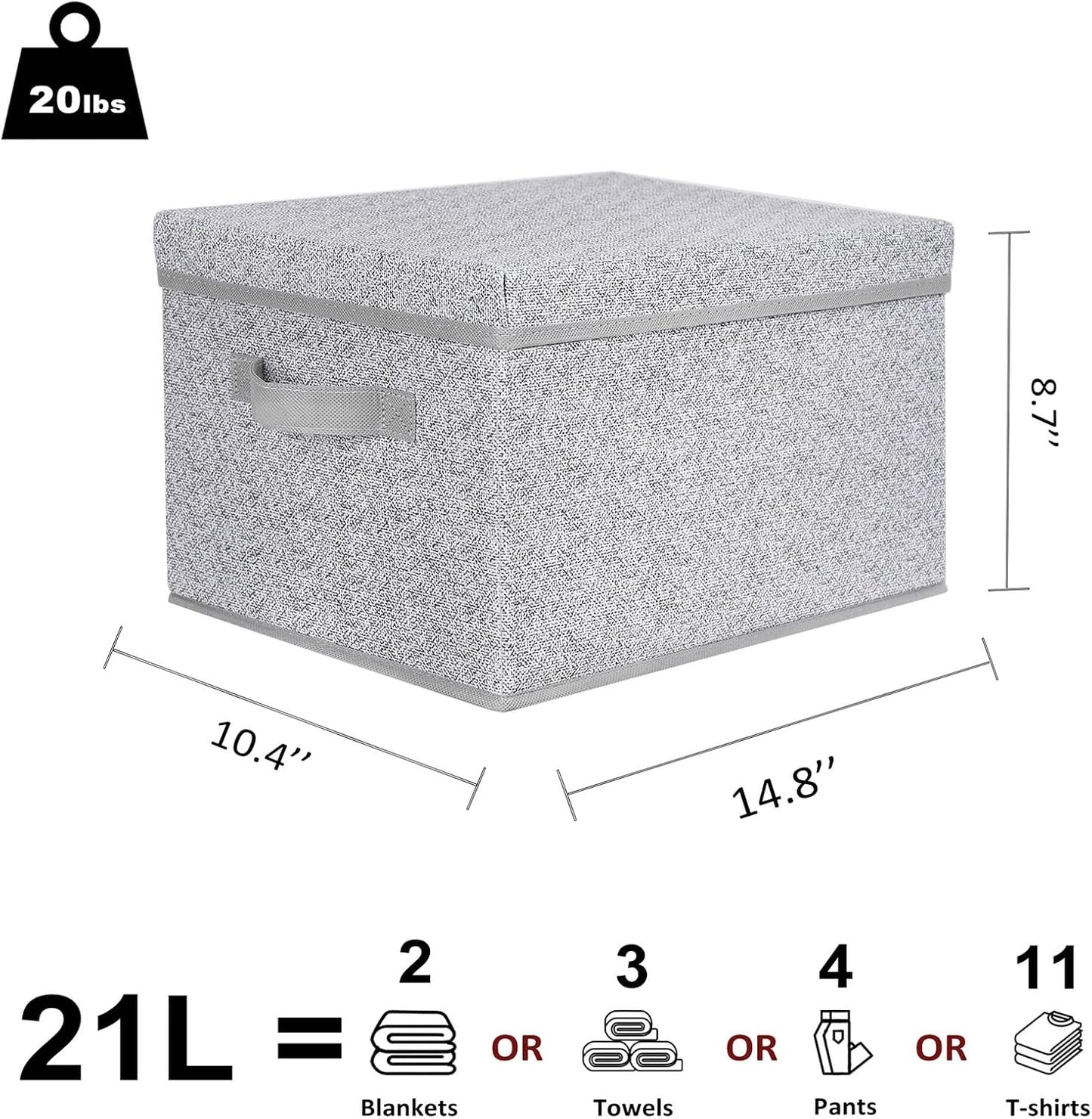 WUIKE Foldable Storage Bins with Lids, Storage Boxes with Handles, Closet Shelf Organizer, Fabric Storage Baskets for Bedroom, Decorative Storage Containers, Large, Ash Gray, 3-Pack
