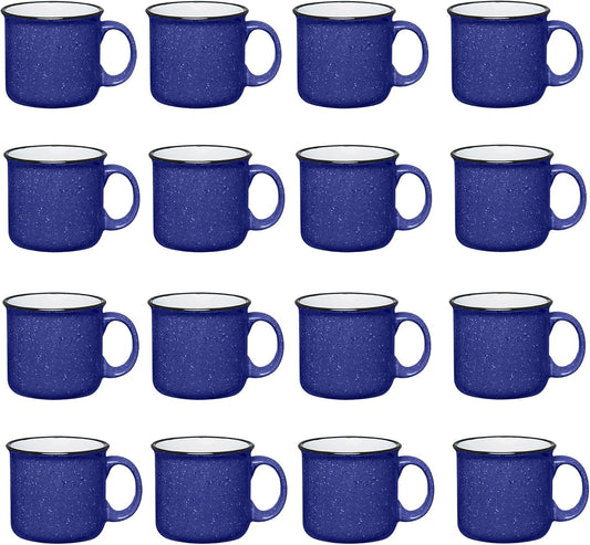 Set of 16 Ceramic Campfire Mugs – 15 Oz, Cobalt Blue – Coffee & Tea Cups for Home, Work, Travel, Camping – Customizable, Great for DIY, Events, Companies
