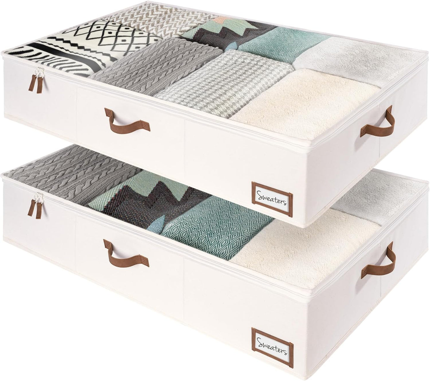 StorageWorks 117L Under Bed Storage Containers with Handles and Label Holder, 2 Pack Ultra-thick Fabric Underbed Bins, Closet Organizer for Clothes, Blankets, Sweater