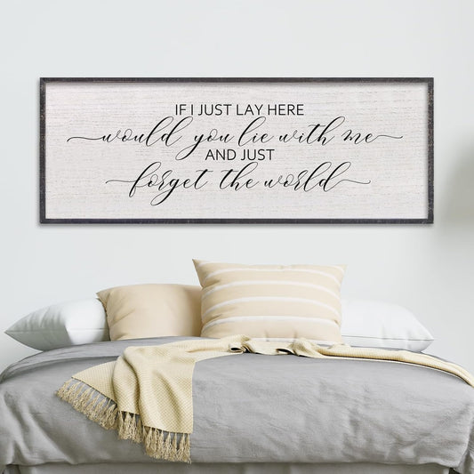 LuZhiQiang If I Lay Here Would You Lie With Me Sign Wall Decor 40"×15" Wood Framed Master Bedroom Above Over Bed Inspirational Wall Art (Black)