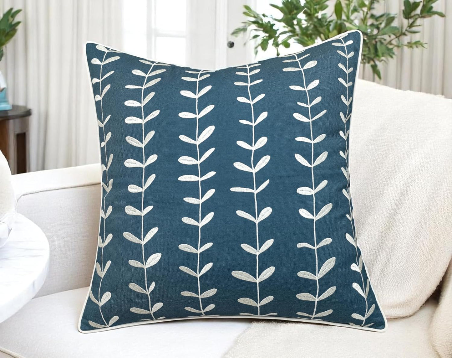 VAGMINE Embroidered Lollipop Pillow Cover - 20x20 Inches Square - 100% Cotton Teal Decorative Cushion Cover - Subtle Modern Pattern - Vibrant Accent for Sofa, Bed, Chair, Living Room