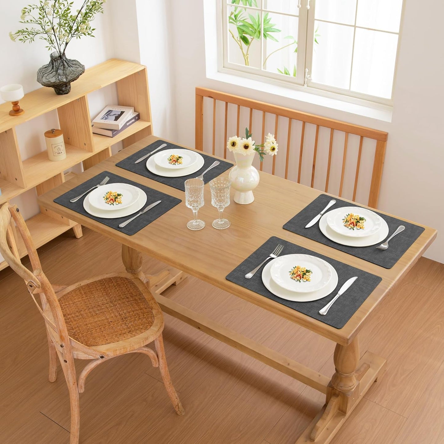 FROMHEART Faux Leather Placemats Set of 4–Waterproof,Heat/Oil Stain-Resistant PU Table Mat–Reversible,Non-Slip,Easy to Clean Place Mats for Kitchen,Dining,Indoor/Outdoor,(Dark Grey,11.8" x 17")