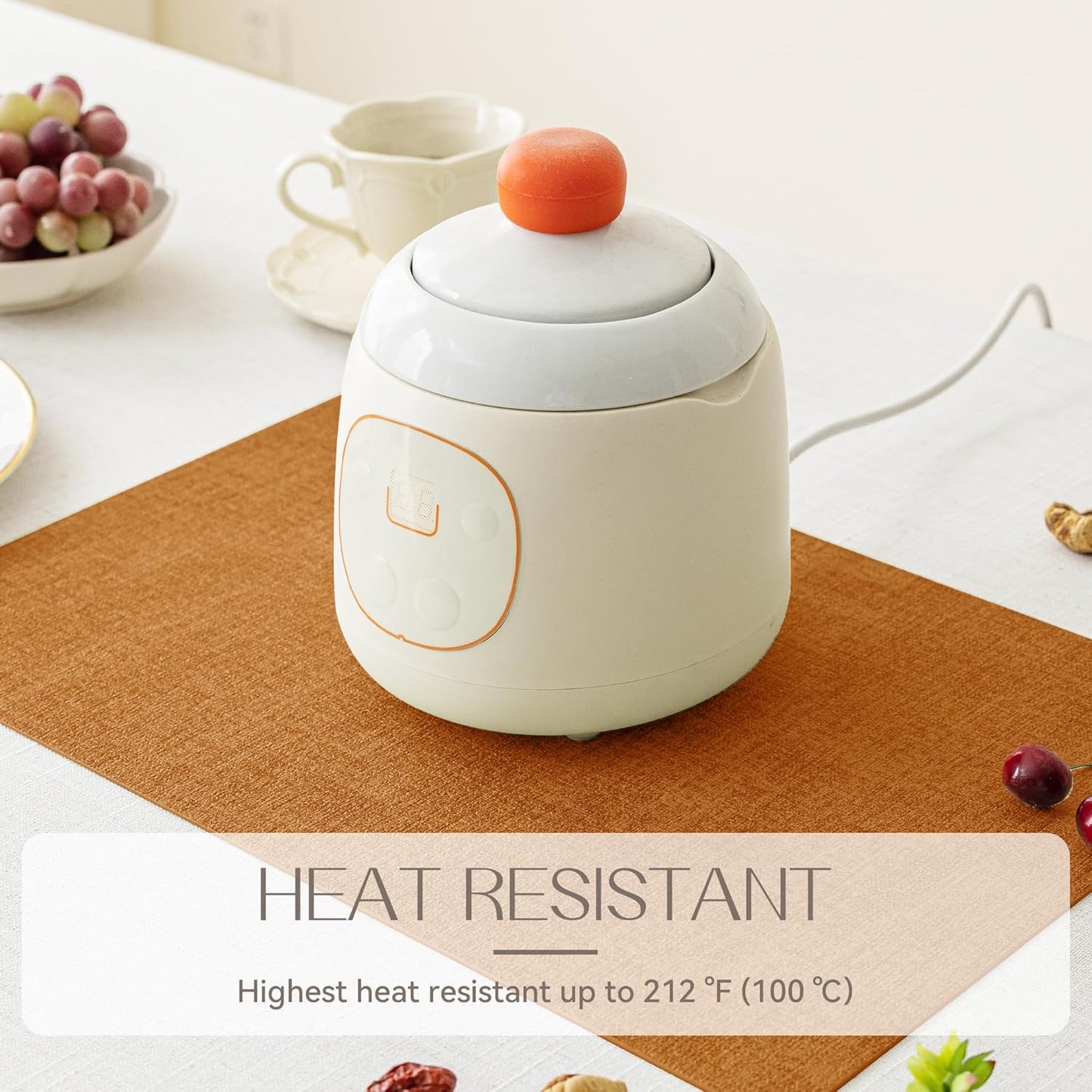 Romanstile Fall Vinyl Placemats Set of 4-12 X 18 Inch - Heat Resistant Place Mats 100% Waterproof Oilproof Wipeable Reversible Faux Leather Table Mats for Kitchen/Dining/Party/Outdoor, Orange