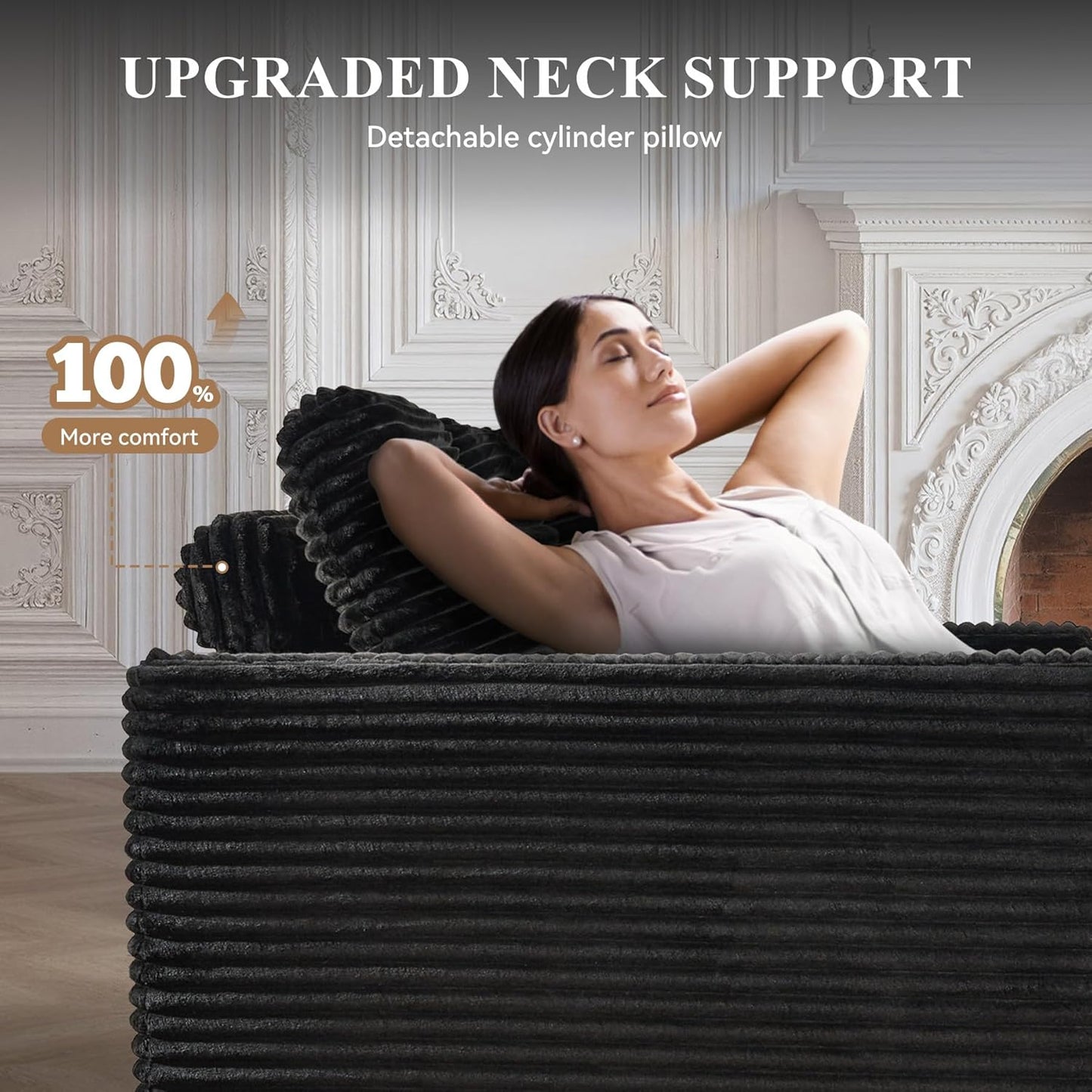 Modular Sectional Sofa with L-Shape Chaise,Cloud Sectional Modern Sleeper Couch with Deep Seat,Sponge Compression Sofas No Assembly Required (Black-Sherpa Fabric) 1PCS