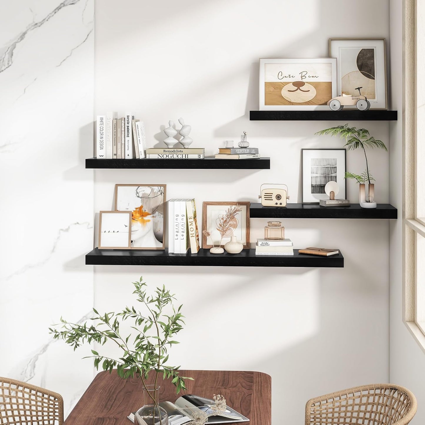 RICHFOCUS 40Inch Floating Shelves for Wall 2 Pack Shelves for Bedroom|Kitchen|Bathroom Wall Mounted Rustic Wood Floating Shelf with Invisible Brackets for Books|Storage|Decor, Black